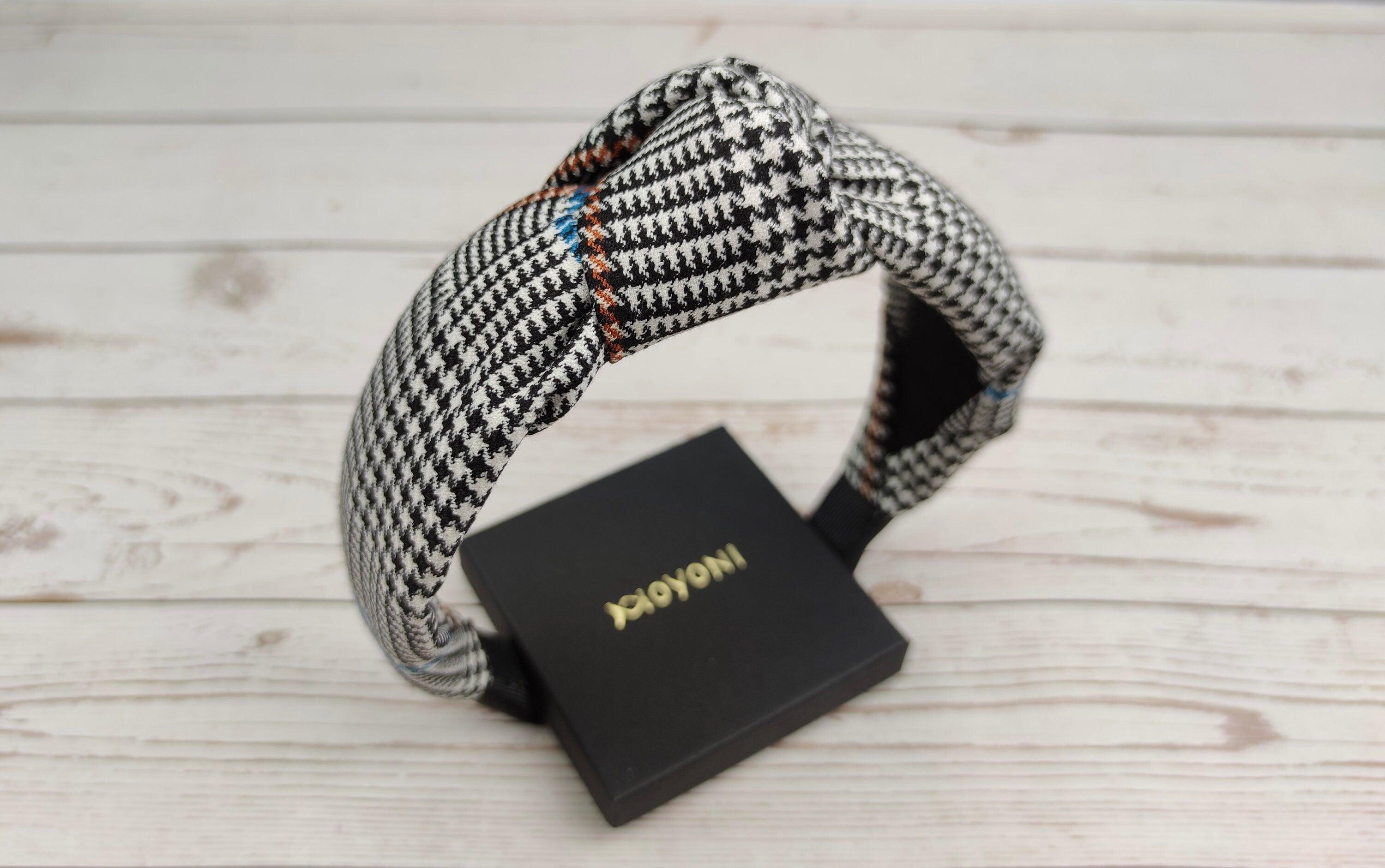 Luxurious Classic Knotted Crepe Headband in White and Black, Perfect for College Fashion and Everyday Wear - Featuring Blue and Orange Stripes available at Moyoni Design