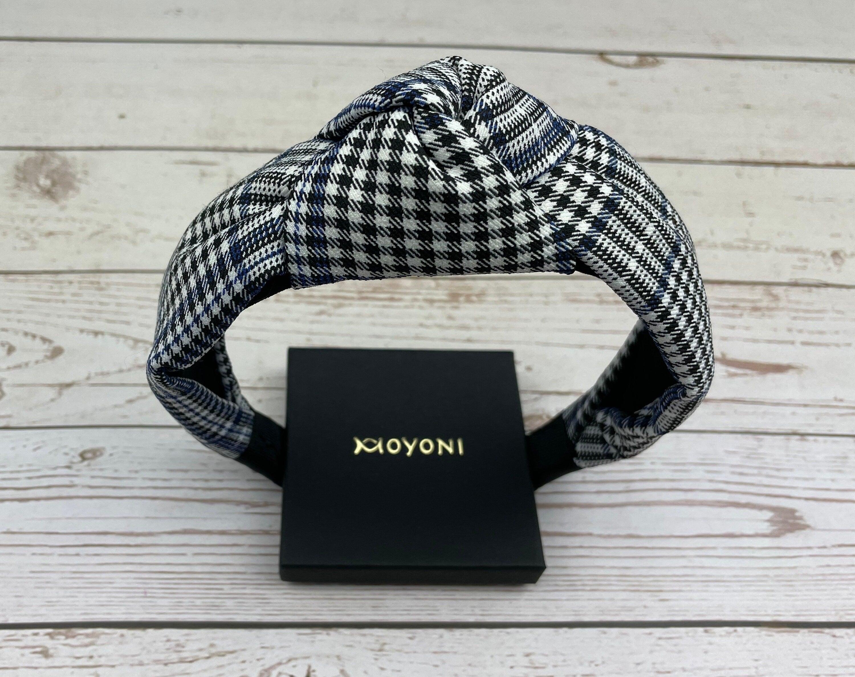 High-Quality Classic Knotted Headband in Crepe White and Black with Dark Blue Stripes - Fashionable Hair Accessory for Women, Perfect for College available at Moyoni Design