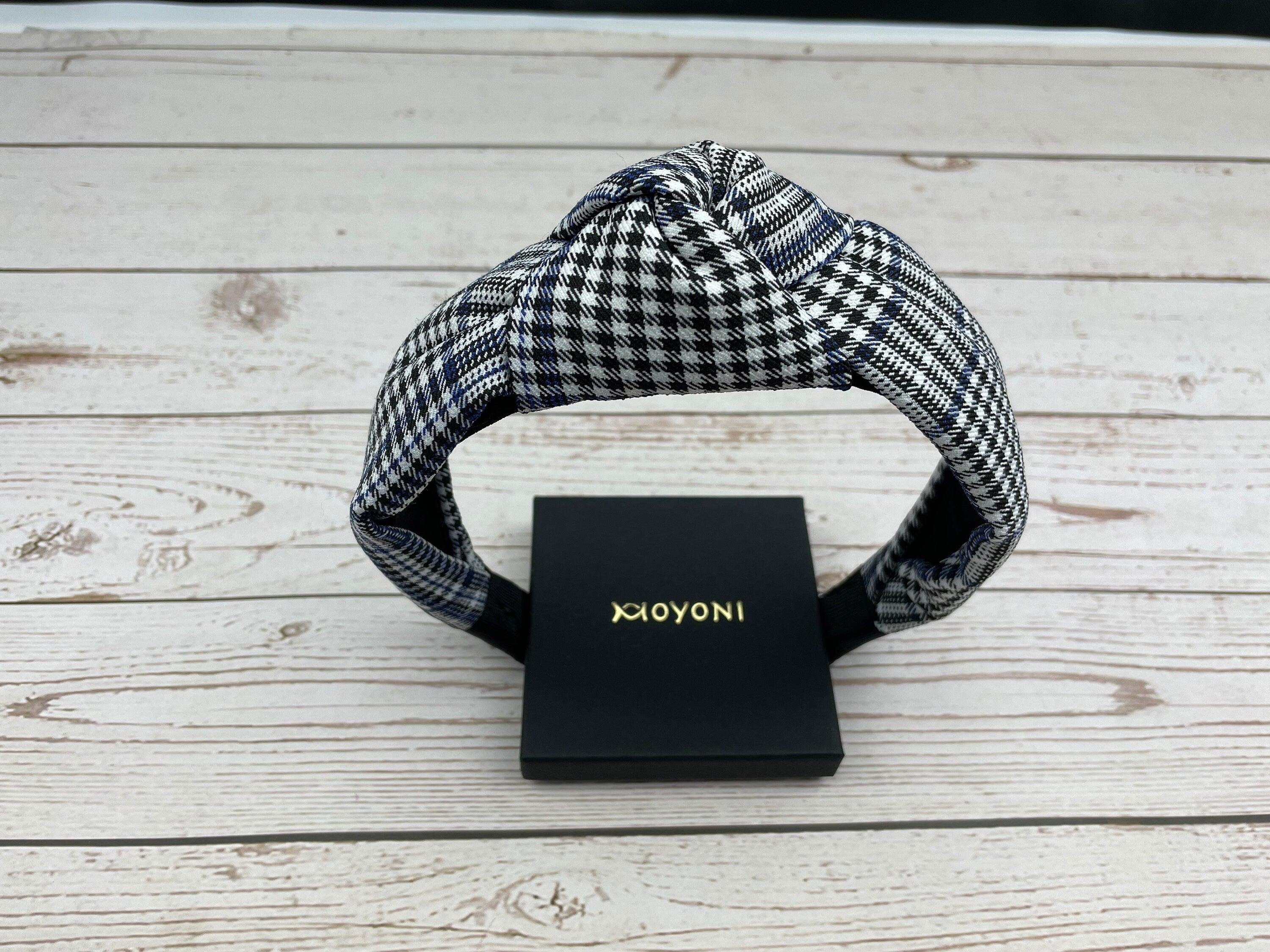 Stylish Classic Knotted Headband in Crepe White and Black with Dark Blue Stripes - Fashionable Hair Accessory for Women, Perfect for College available at Moyoni Design