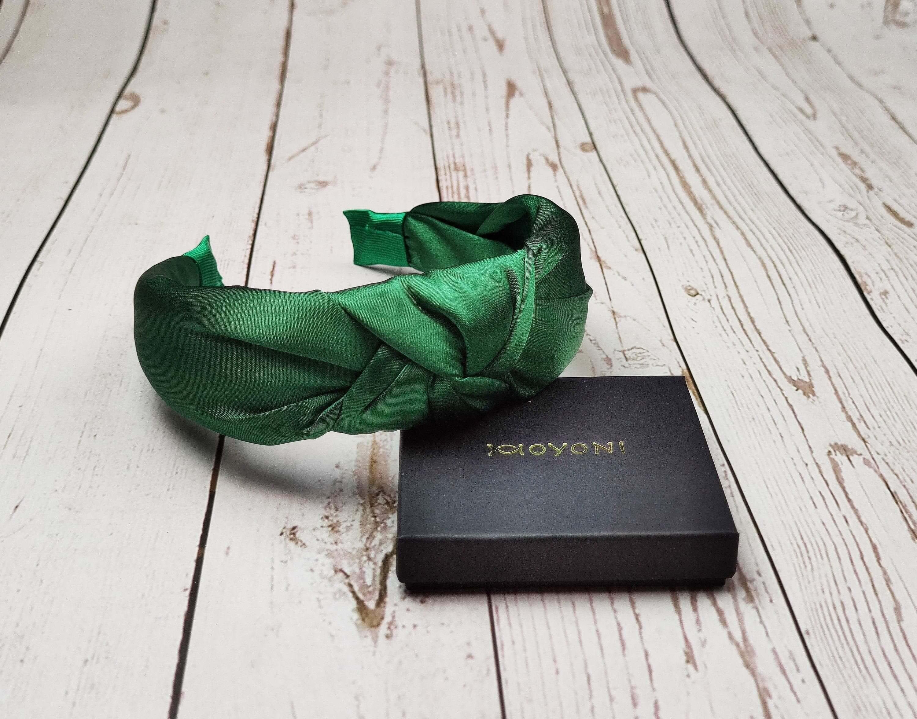 Charming Emerald Green Padded Satin Knot Headband - A Timeless and Fashionable Hair Accessory for Women available at Moyoni Design