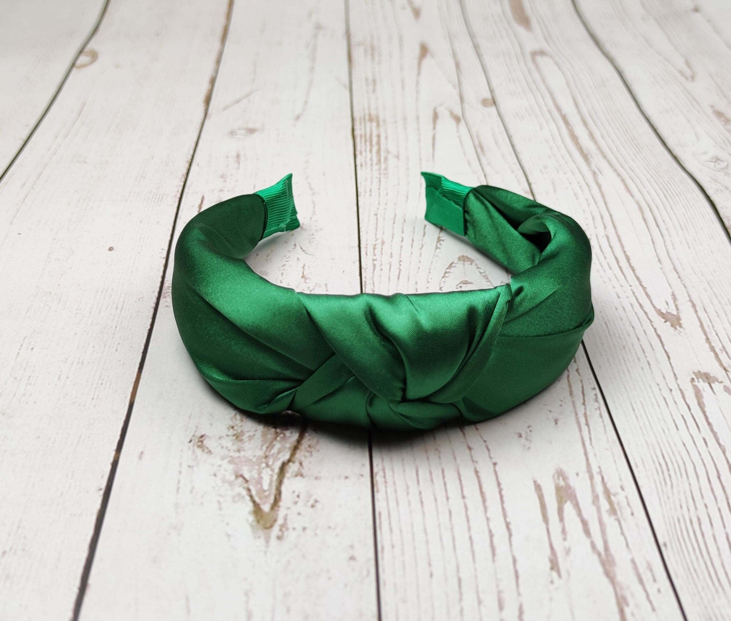 Charming Emerald Green Padded Satin Knot Headband - A Timeless and Fashionable Hair Accessory for Women available at Moyoni Design