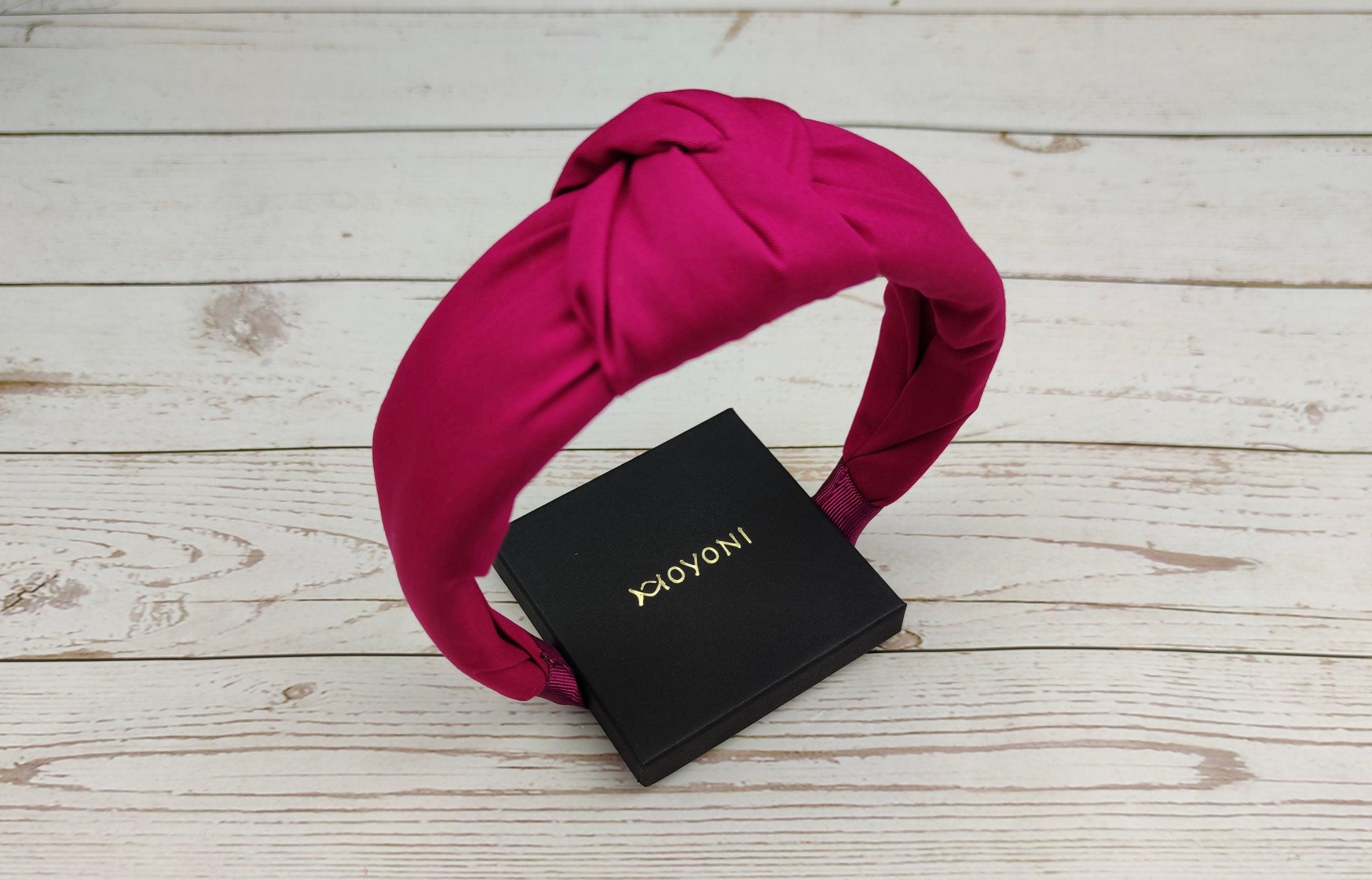 Charming Fuschia Pink Color Crepe Headband, Knotted Headband, Women Headband, Headband for Girl, Cyclamen Pink Turban Hairband with Padded available at Moyoni Design