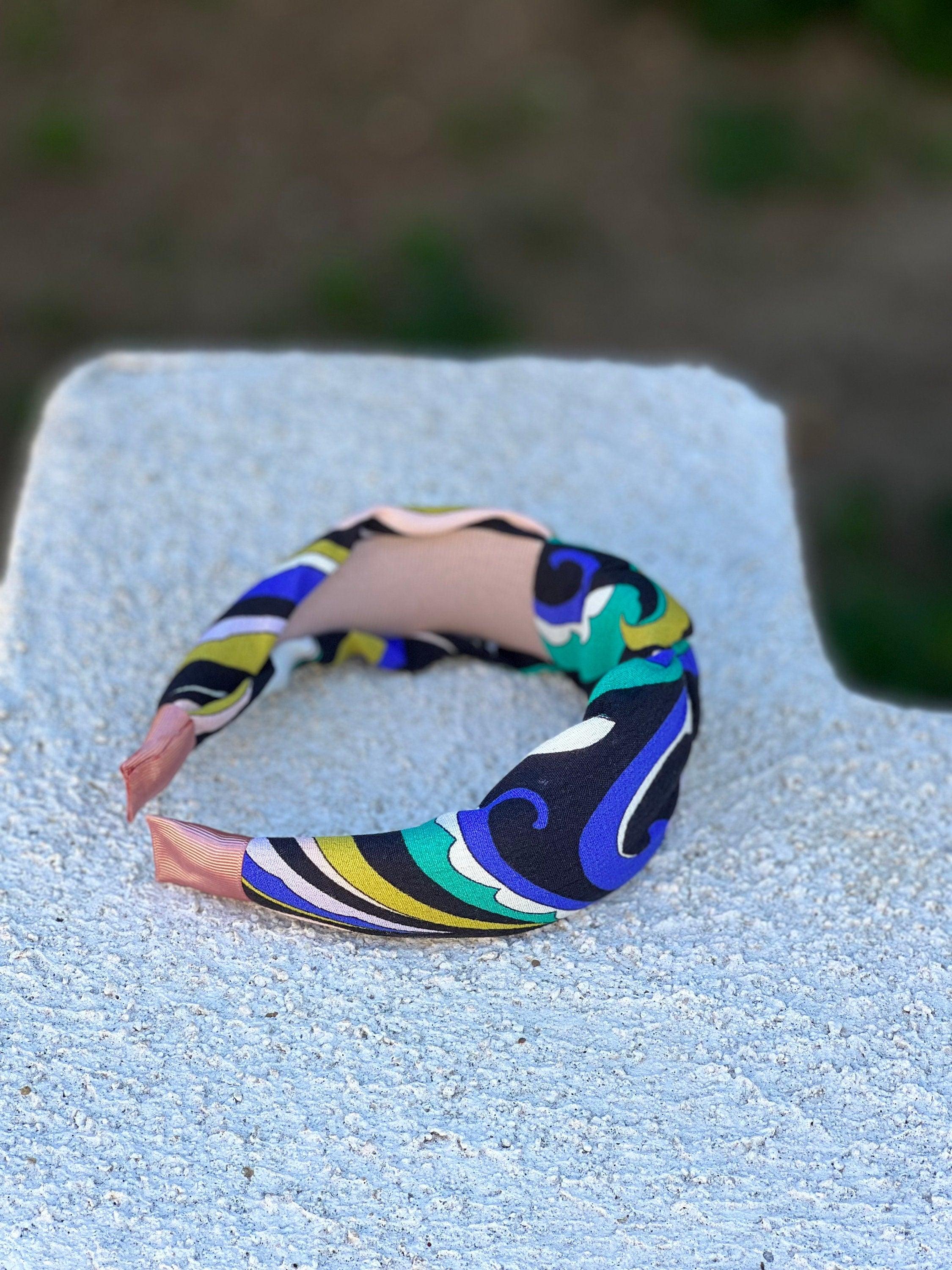 High-Quality Geometric Crepe Knotted Headband for Women - All Season Fashion Hairband in Black, White, Blue, and Green available at Moyoni Design