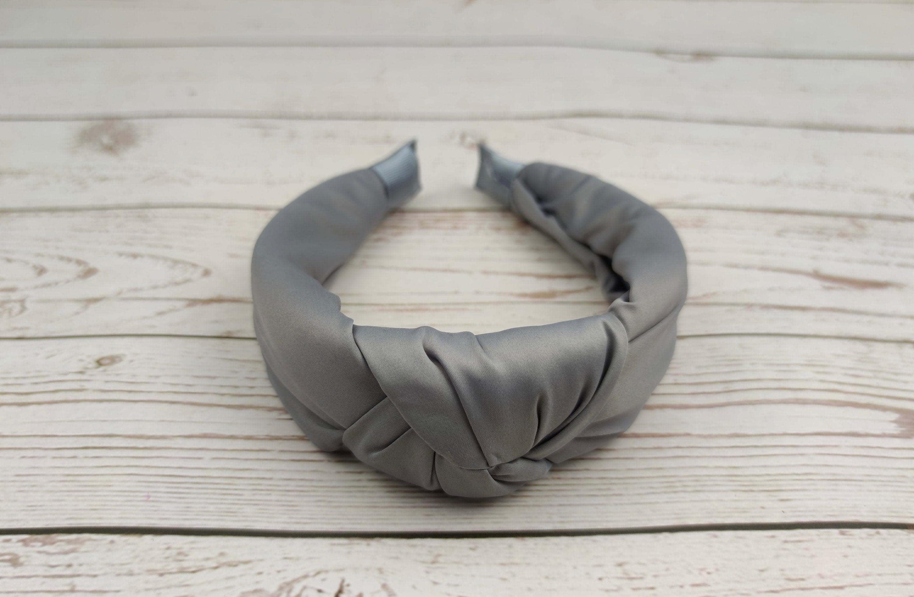 Delicate Grey Satin Padded Headband for Women - Elegant and Wide Classic Hairband available at Moyoni Design
