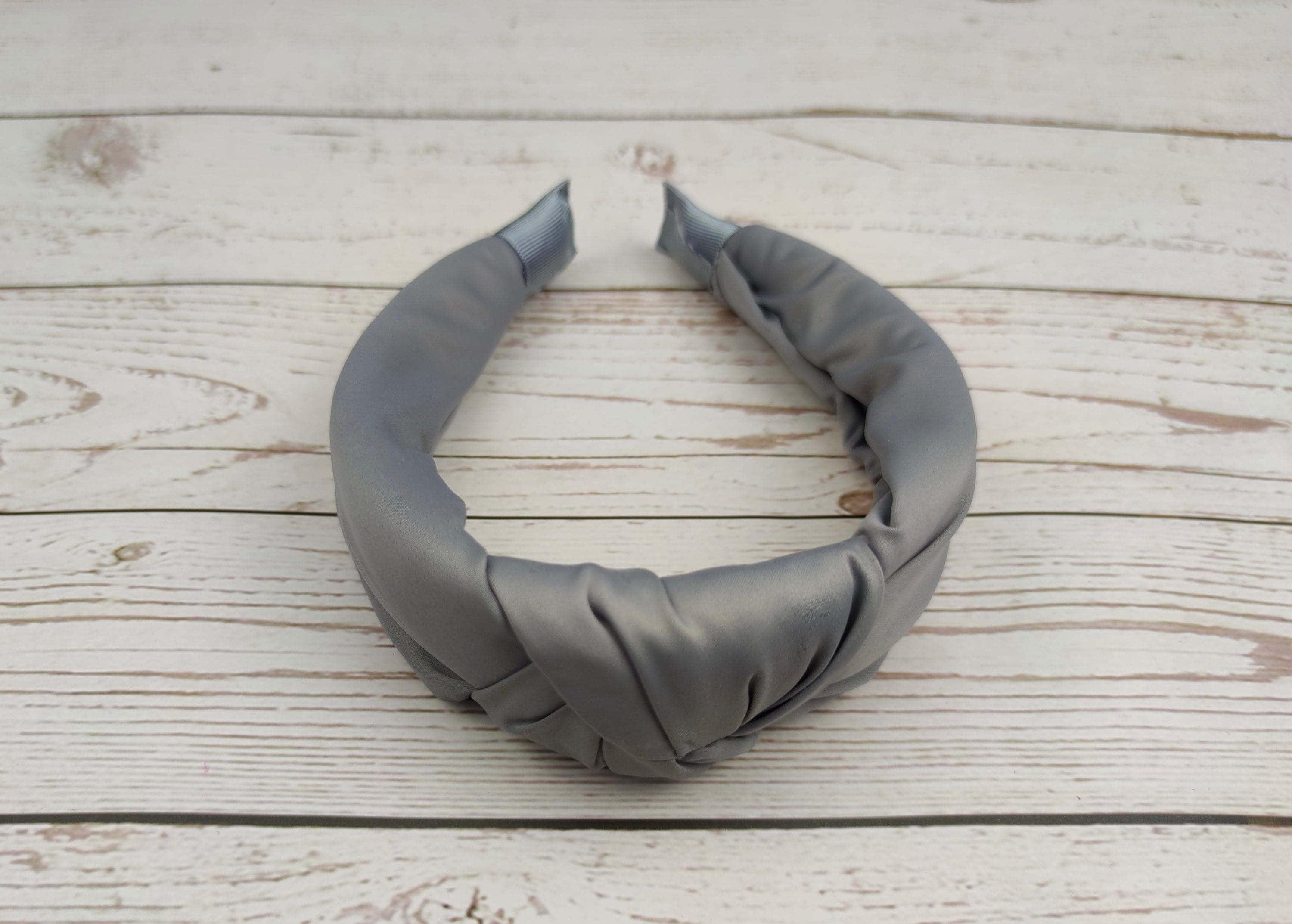 High-Quality Grey Satin Padded Headband for Women - Elegant and Wide Classic Hairband available at Moyoni Design