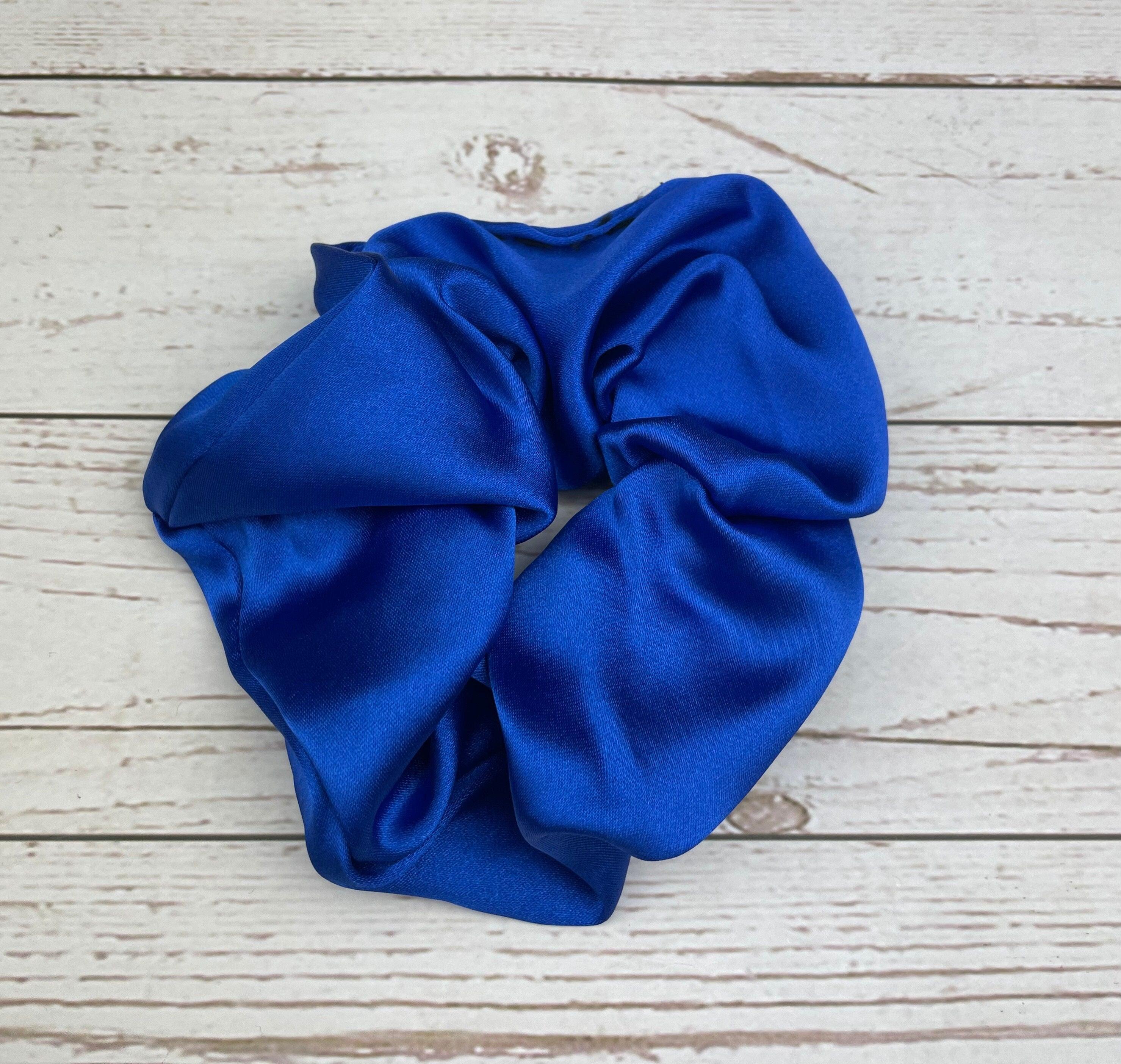 Beautiful Handmade Satin Scrunchie with Bow, Colorful Hair Accessory in Parliament Blue, Purple, Dark Blue, Green and Fuchsia, Hair Ties Scrunchies available at Moyoni Design
