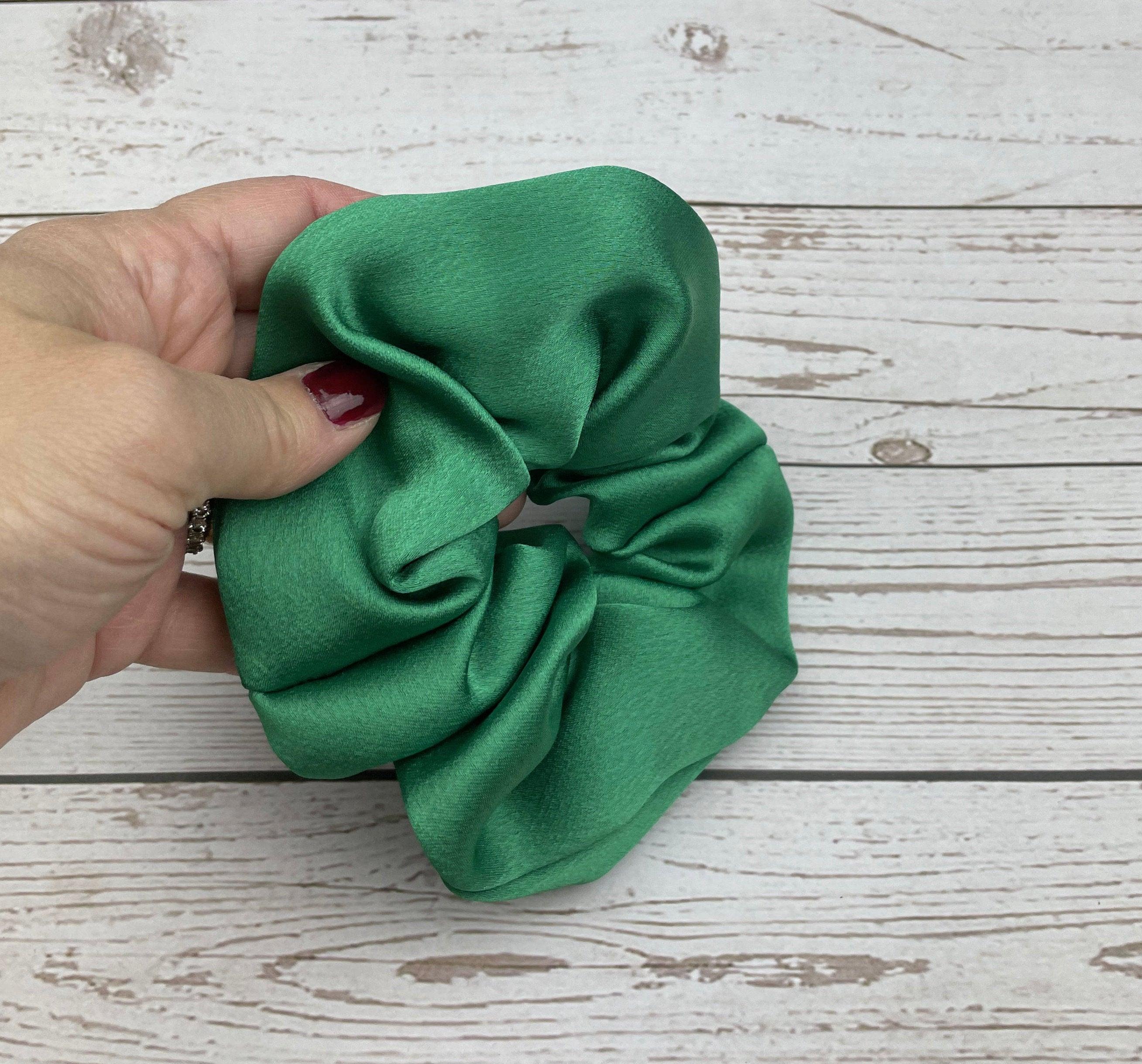Beautiful Handmade Satin Scrunchie with Bow - Colorful Pattern Hair Accessory in Green, Lilac, Red, Beige and Orange - Hair Ties and Scrunchies available at Moyoni Design