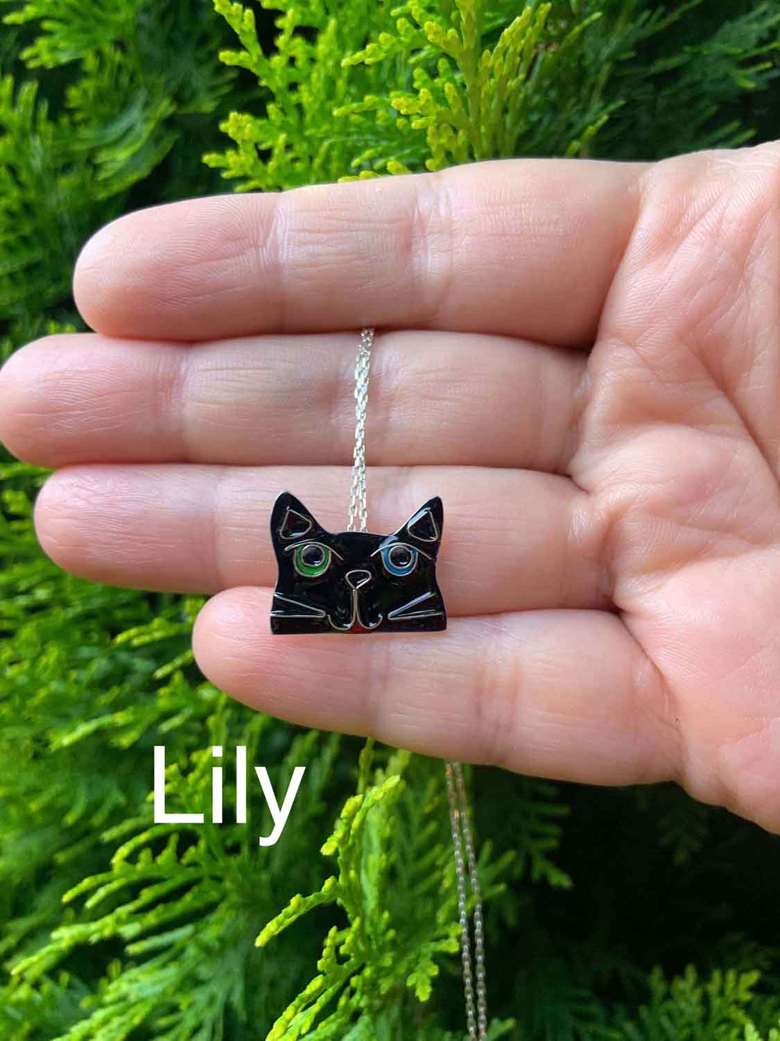 CLOISONNE ENAMEL SILVER Necklace, Cat Lover Necklace, Birthday Gifts, Love Handmade Jewelry, 925 Sterling Silver