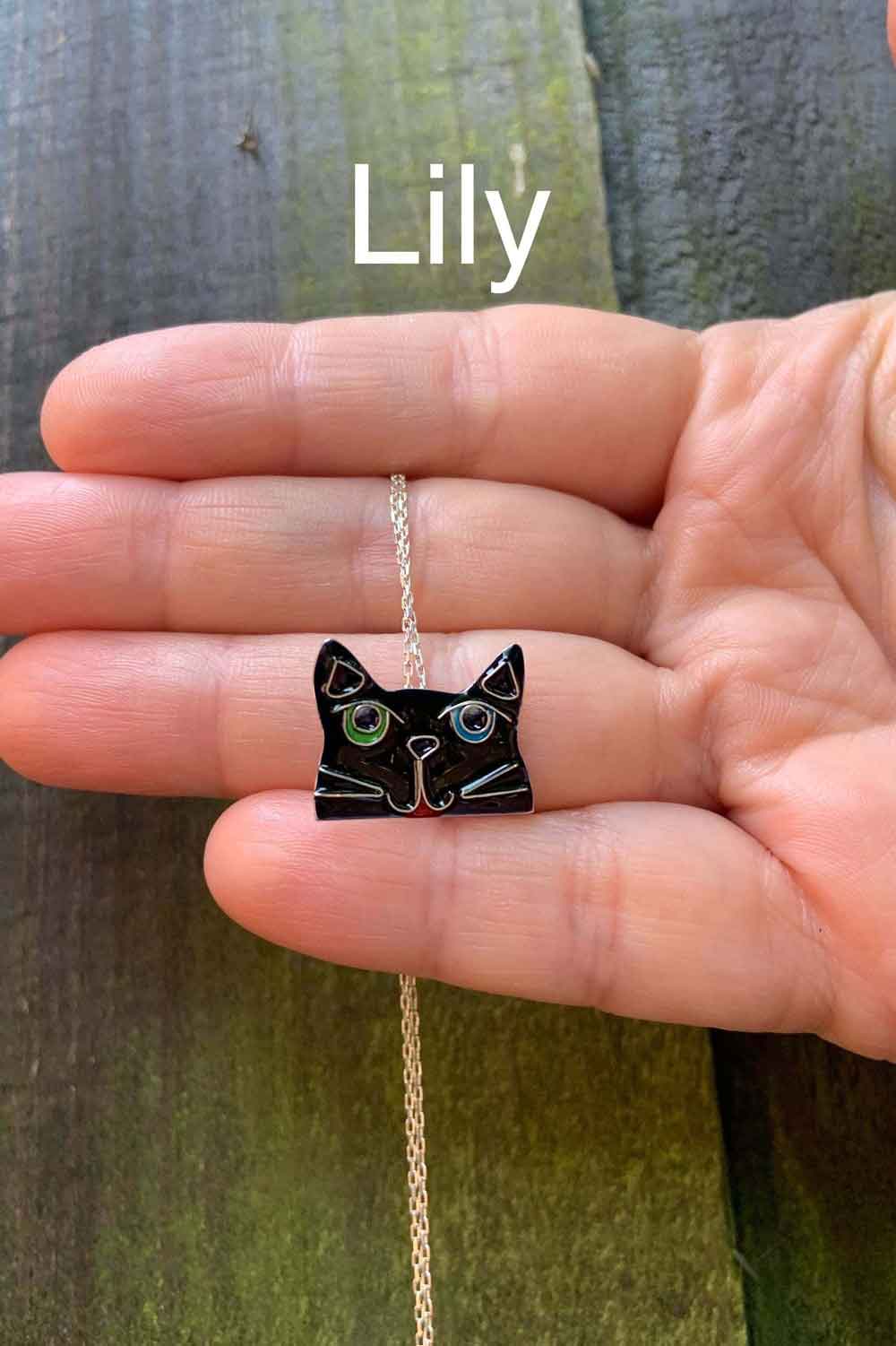 CLOISONNE ENAMEL SILVER Necklace, Cat Lover Necklace, Birthday Gifts, Love Handmade Jewelry, 925 Sterling Silver