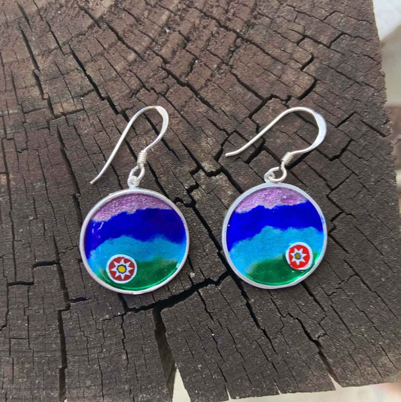 CLOISONNE ENAMEL SILVER Handmade Jewelry Set, Sea and Star Necklace and Earrings, Gift for Mom, Love Jewelry, 925 Sterling Silver