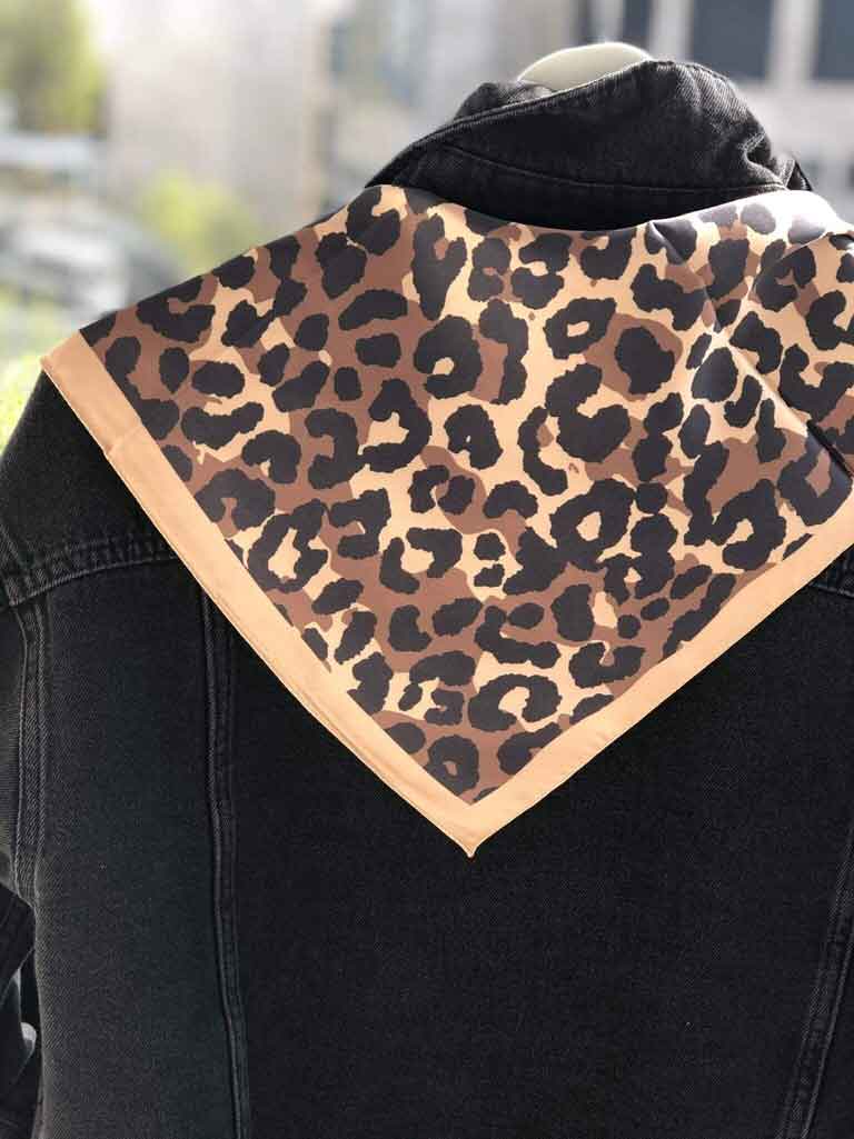 100% Satin Scarf, Spring Scarf, Gift for Women, Head Scarf, Neck Scarf, Hair Scarf, Gold Leopard Scarf