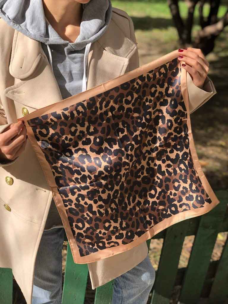 100% Satin Scarf, Spring Scarf, Gift for Women, Head Scarf, Neck Scarf, Hair Scarf, Gold Leopard Scarf