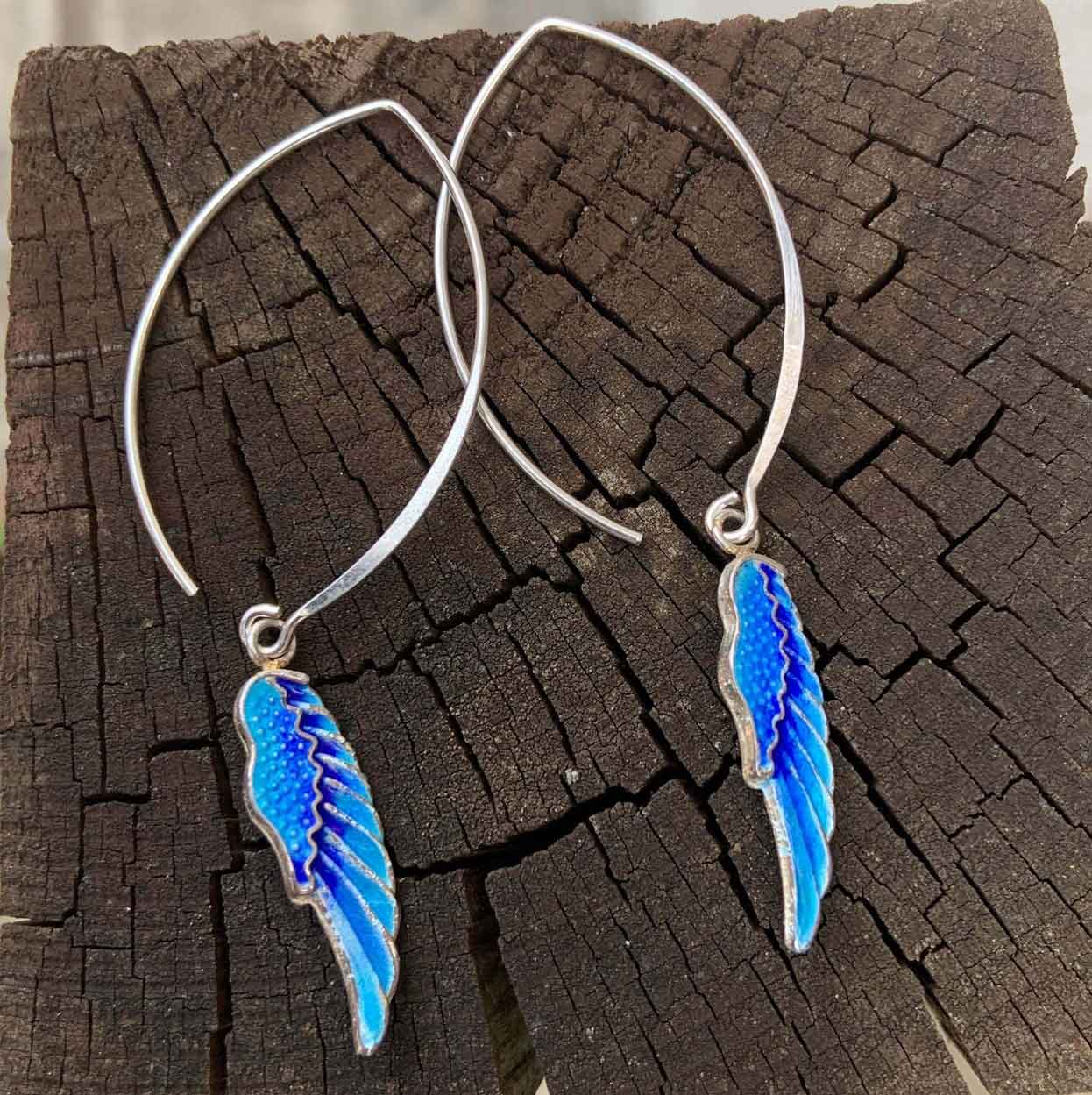 CLOISONNE ENAMEL SILVER Handmade Jewelry Set, Angel Wings Necklace and Earrings, Gift for Her, Love Jewelry, 925 Sterling Silver
