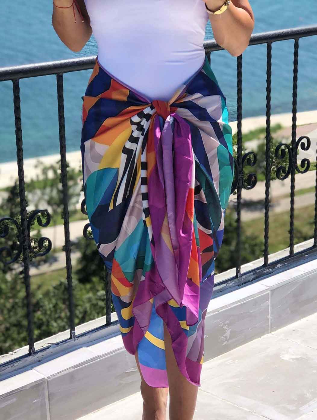 Long Multicolor Scarf, All Season Scarf, Colorful Scarf, Cover Up Scarf, Cotton Beach Wrap, Colorful Pattern Pink Green Orange Blue Scarf