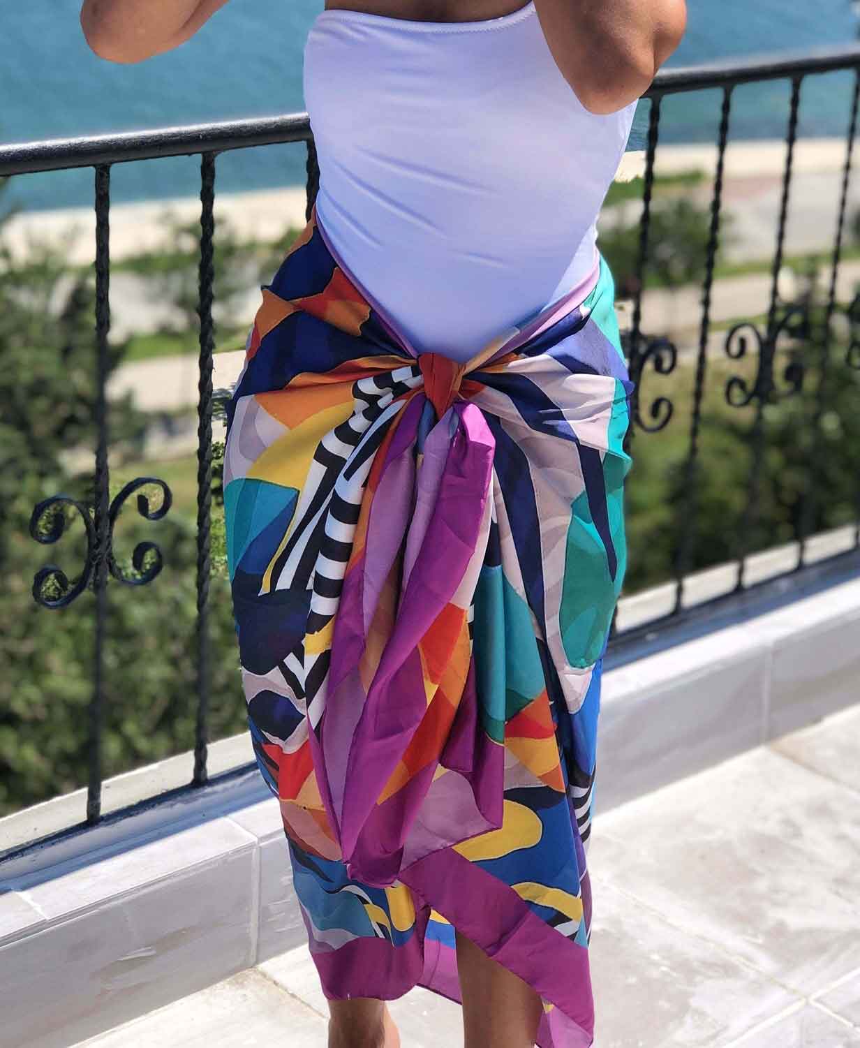 Long Multicolor Scarf, All Season Scarf, Colorful Scarf, Cover Up Scarf, Cotton Beach Wrap, Colorful Pattern Pink Green Orange Blue Scarf