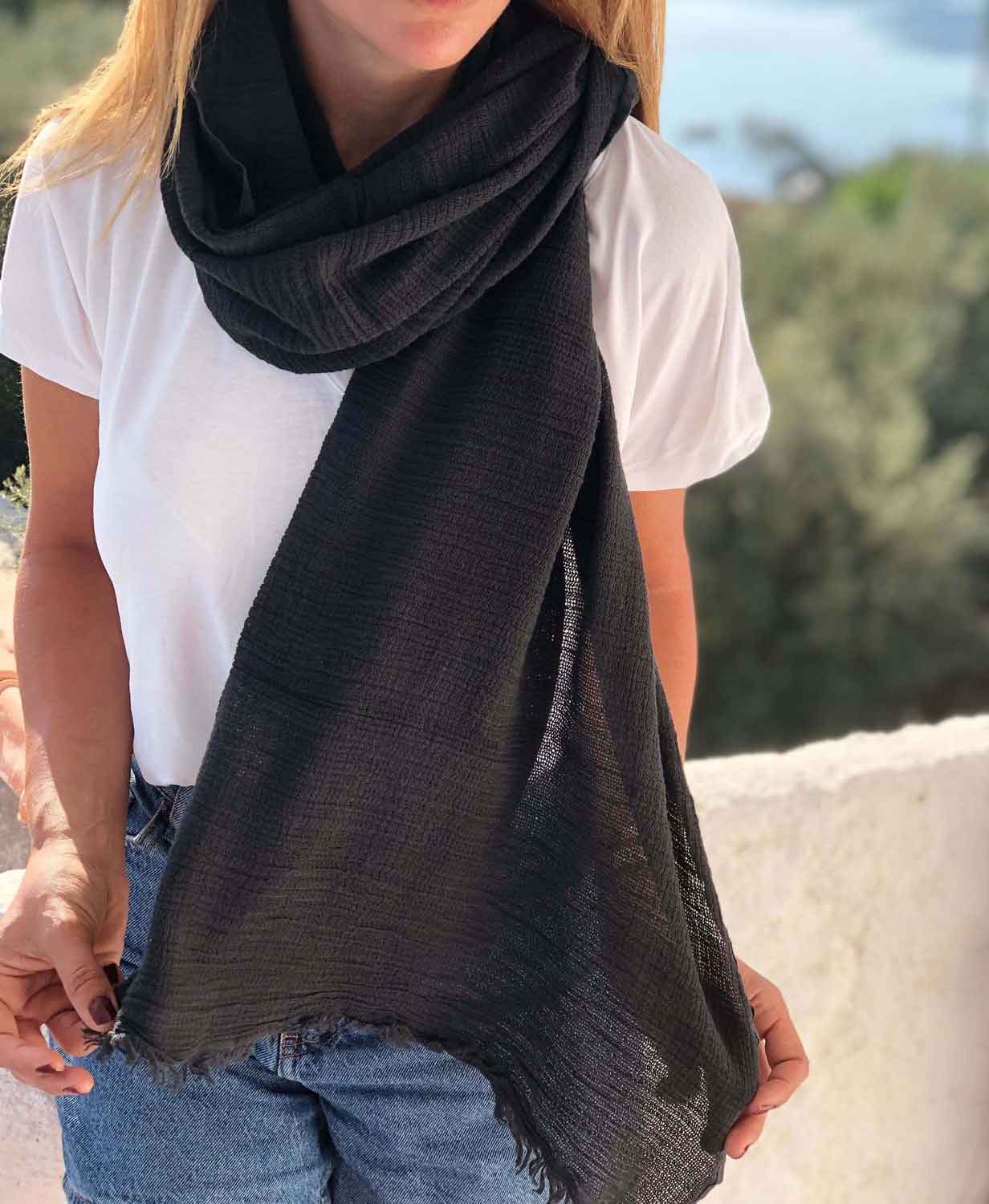 100% Organic Cotton Scarf, Dark Gray Soft Shawl, Spring Autumn Scarf, Scarves for Women, Anthracite Grey Color Scarf, Christmas Gift for Mom