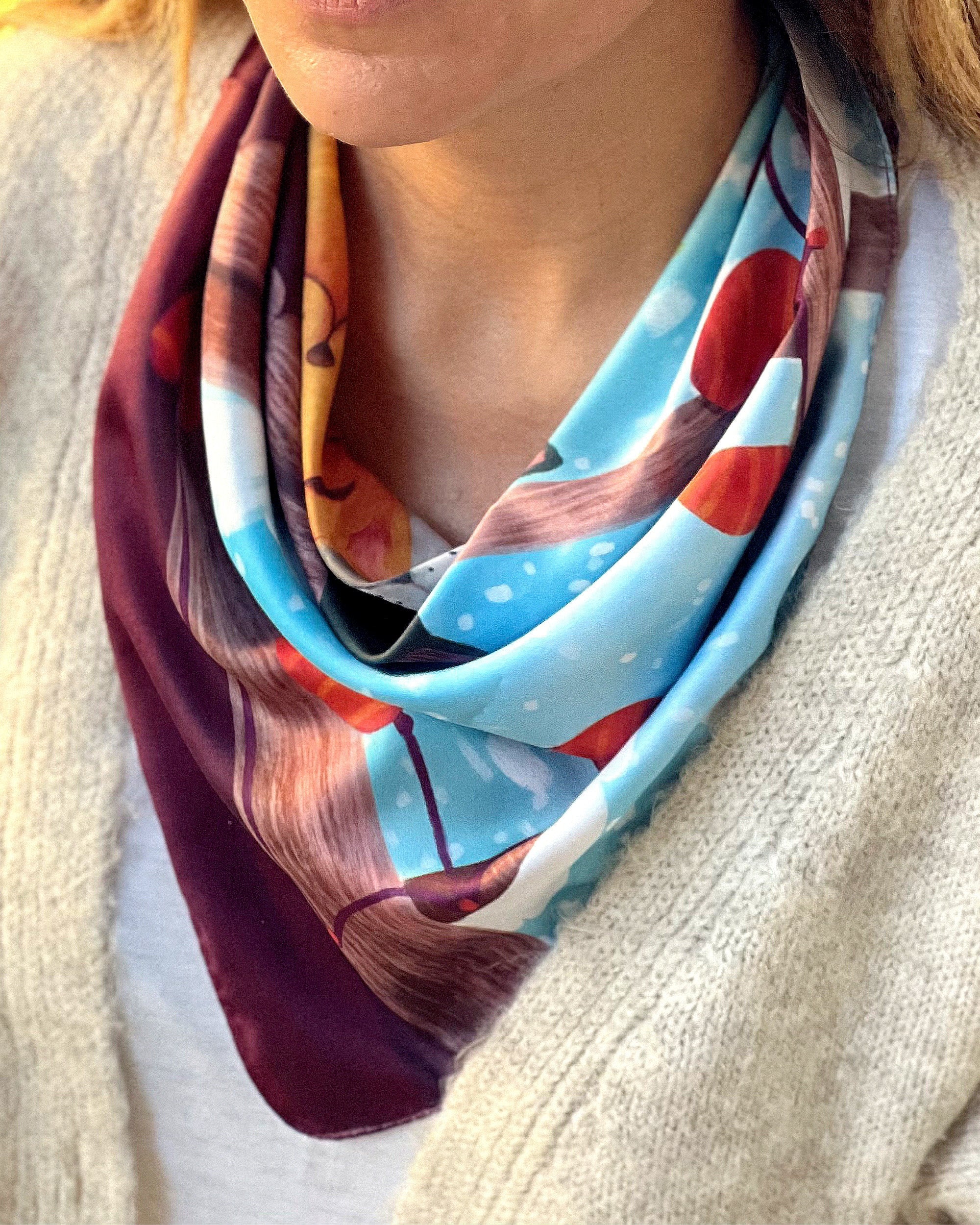 If you are a fan of cat designs, then you will love our cat pattern neck scarf. It is made from the softest materials and features a beautiful cat pattern design that will complement any outfit.