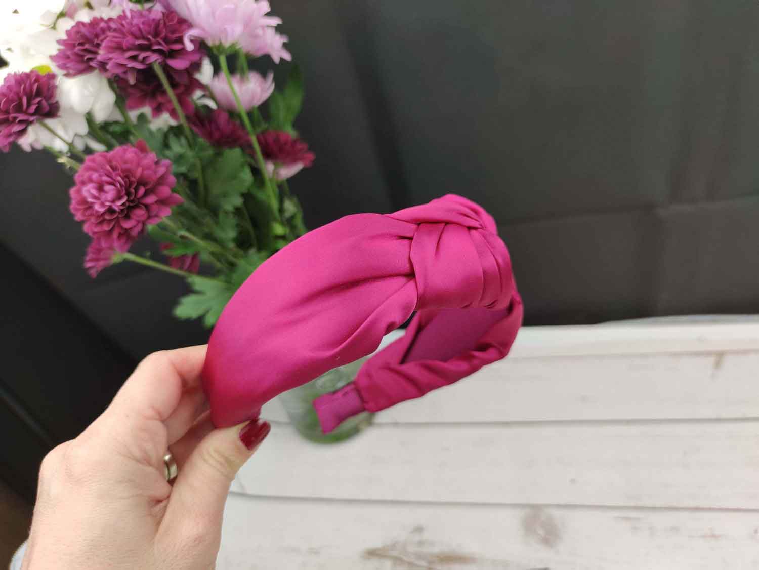 Fuschia Pink Color Satin Headband, Knotted Headband, Women Headband, Headband for Girl, Cyclamen Pink Turban Hairband with Padded