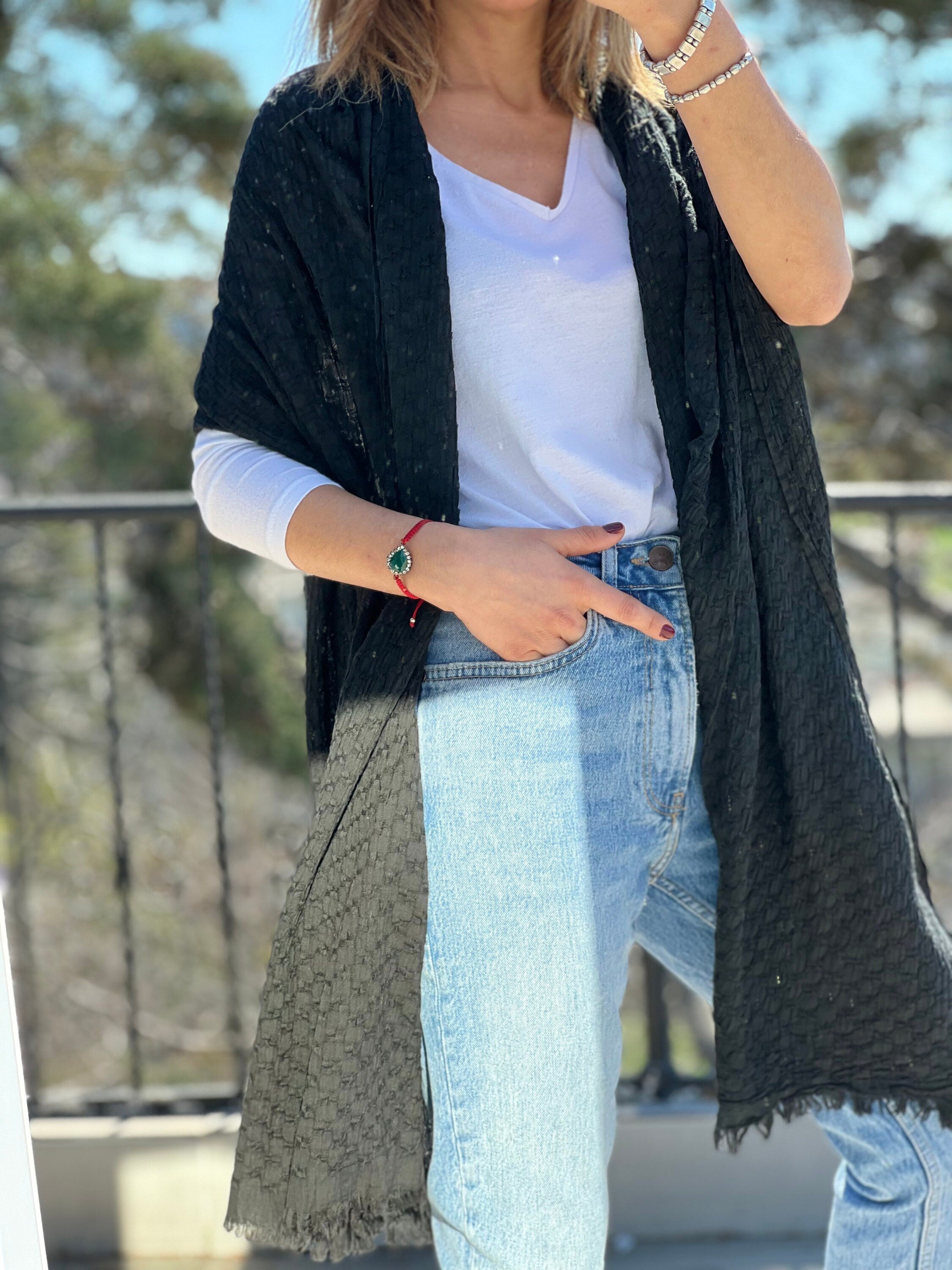 Keep your loved ones close to your heart this winter with a large square cotton scarf in dark plain color. This special gift is sure to make her feel loved and special.