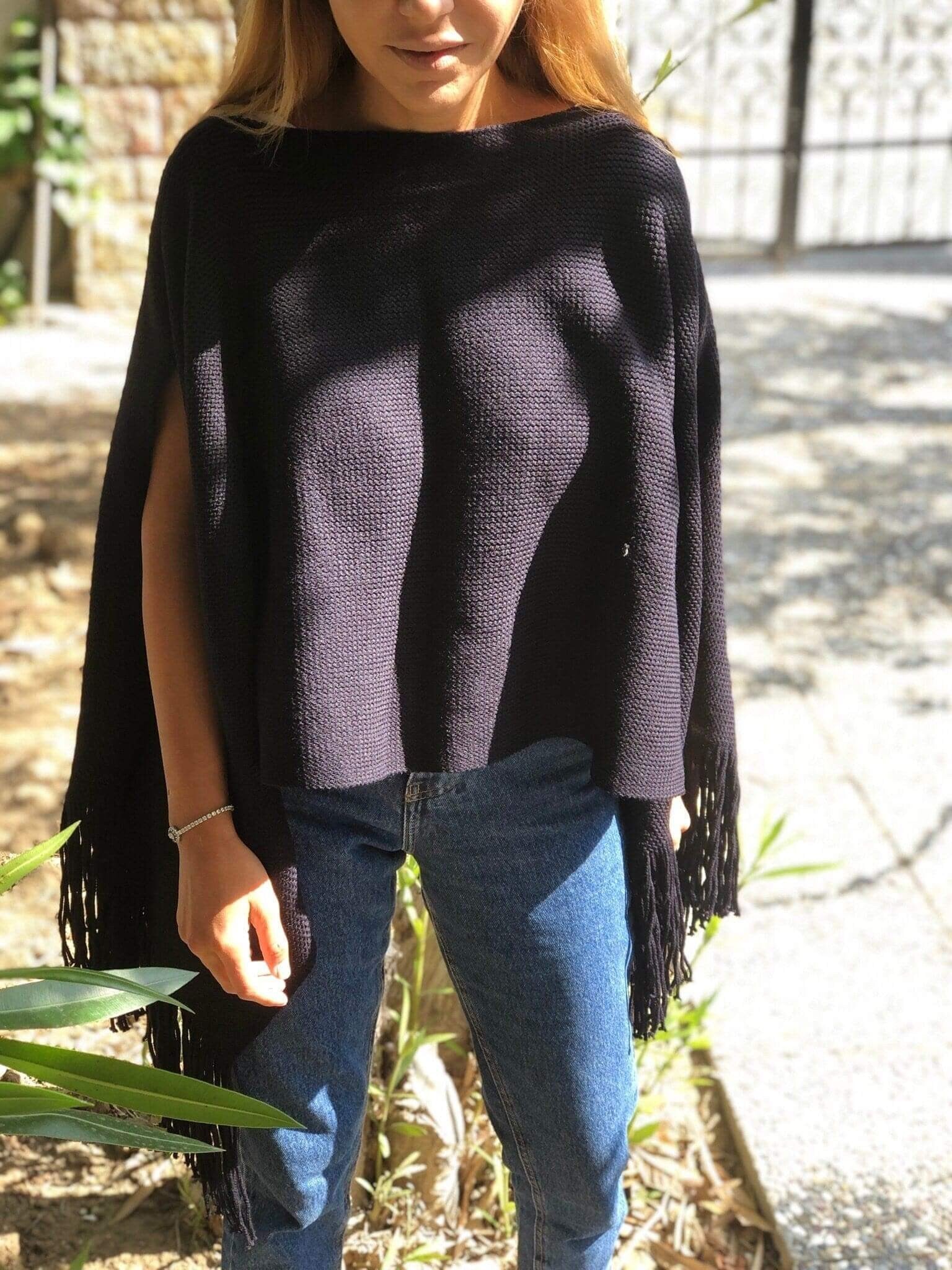 Treat your mom to a special gift with our Navy Blue Mercerize Cotton Large Poncho Cardigan, perfect for any occasion.