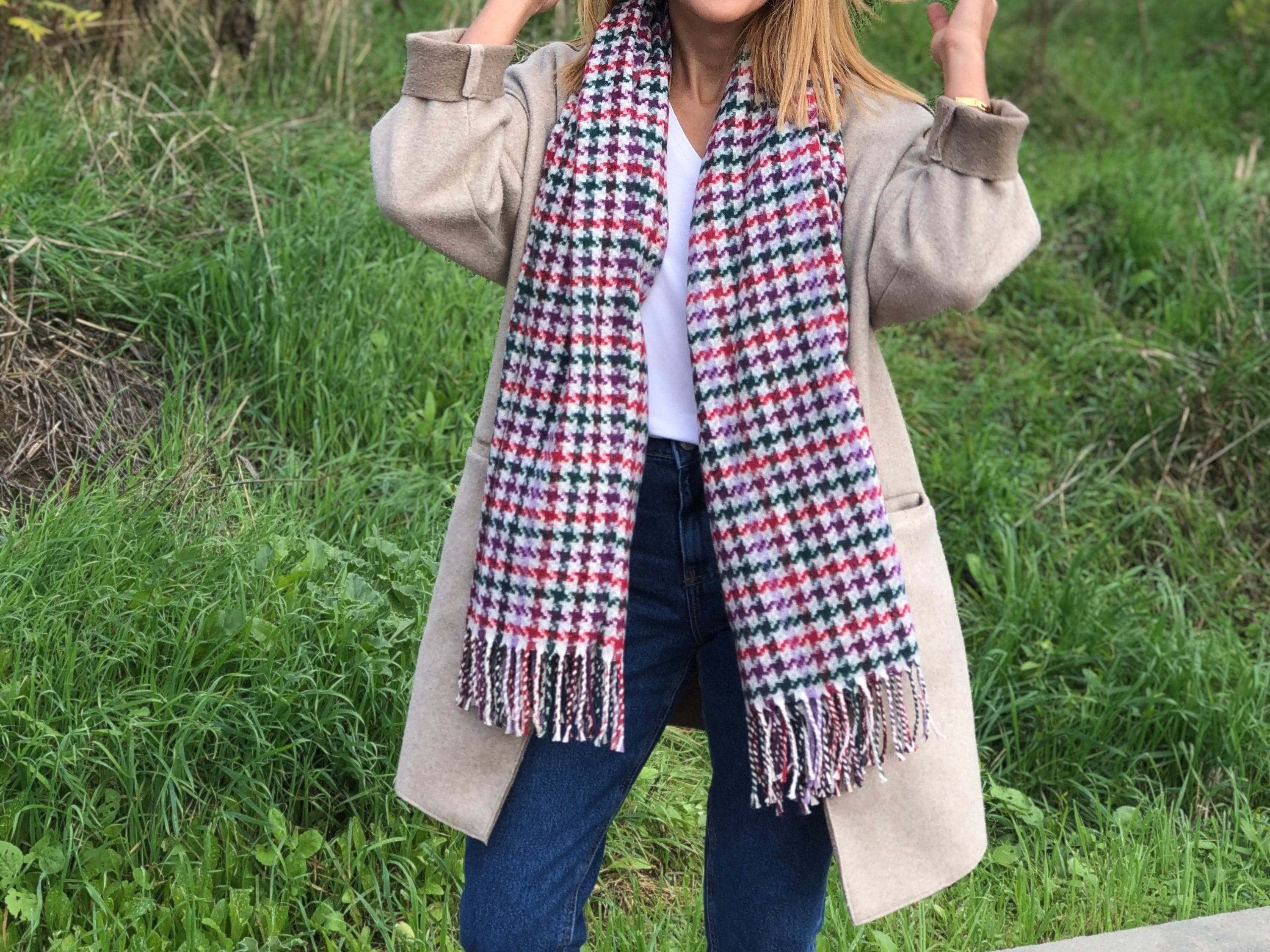 Wrap yourself in luxury with this wool pattern blanket scarf