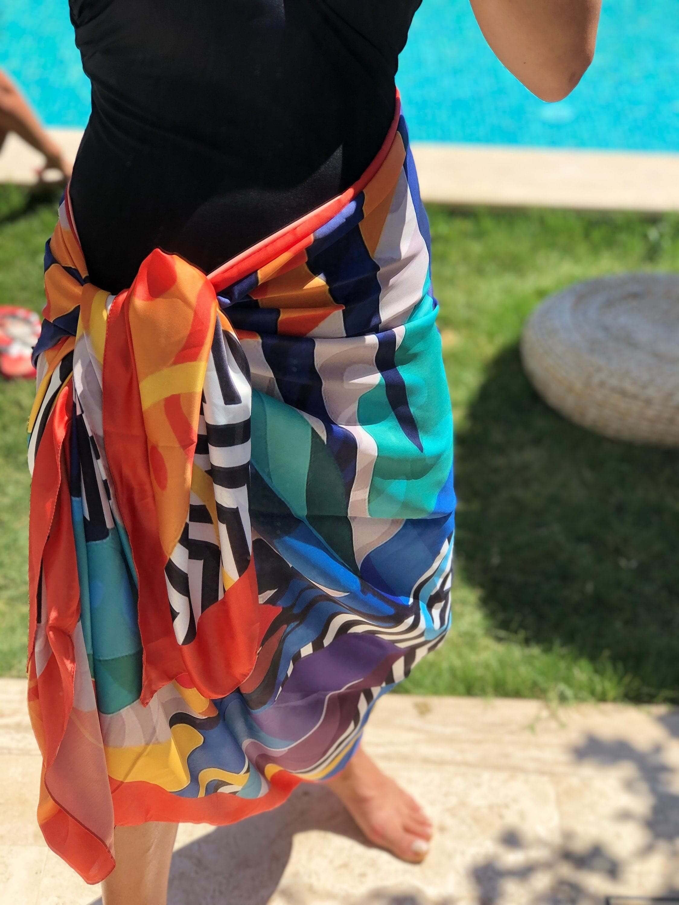Long Scarf, All Season Scarf, Colorful Scarf, Cover Up Scarf, Cotton Beach Wrap, Colorful Pattern Green Orange Blue Scarf