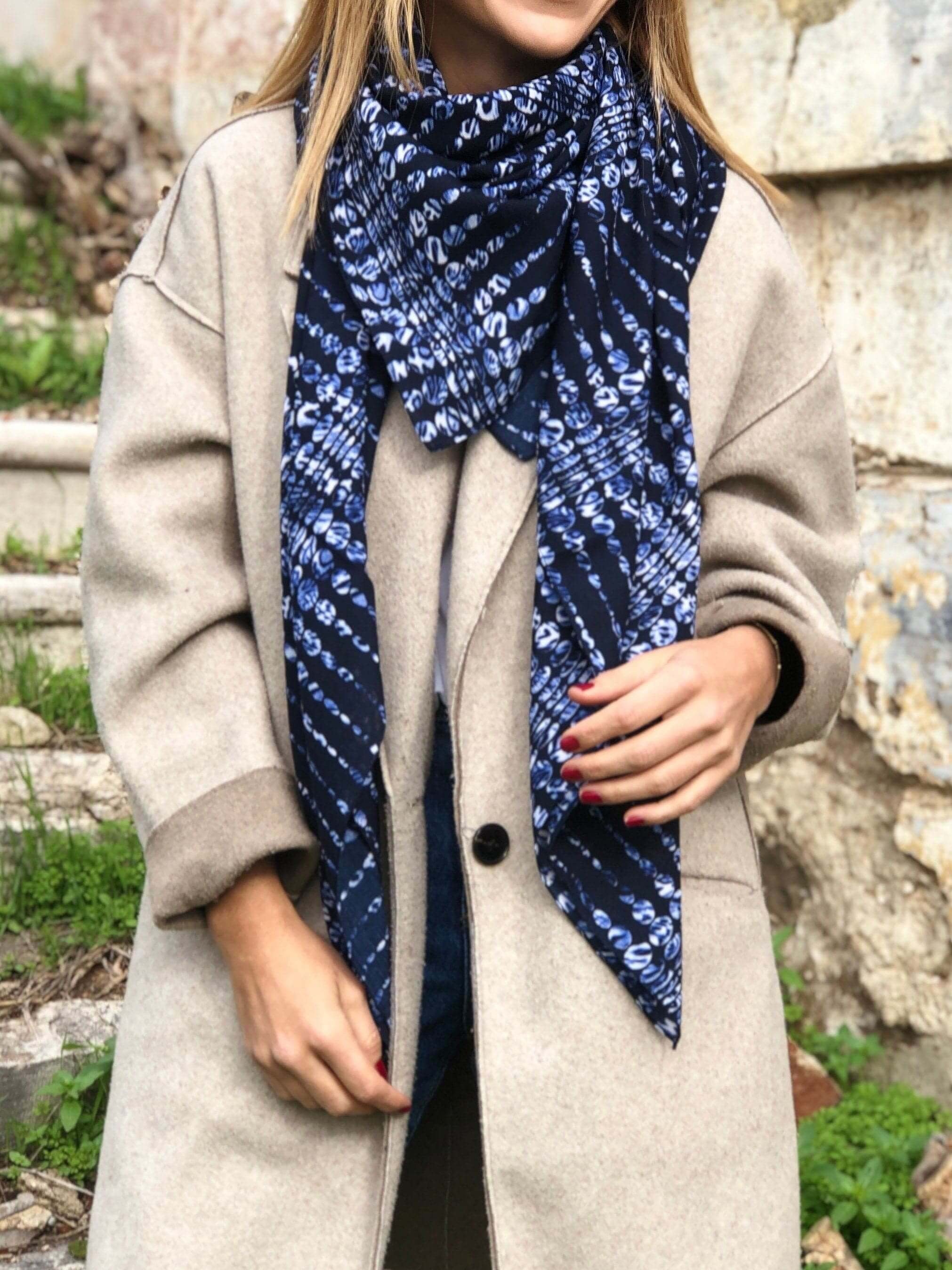 Dark Blue and White Cotton Scarf - The perfect finishing touch to any outfit.