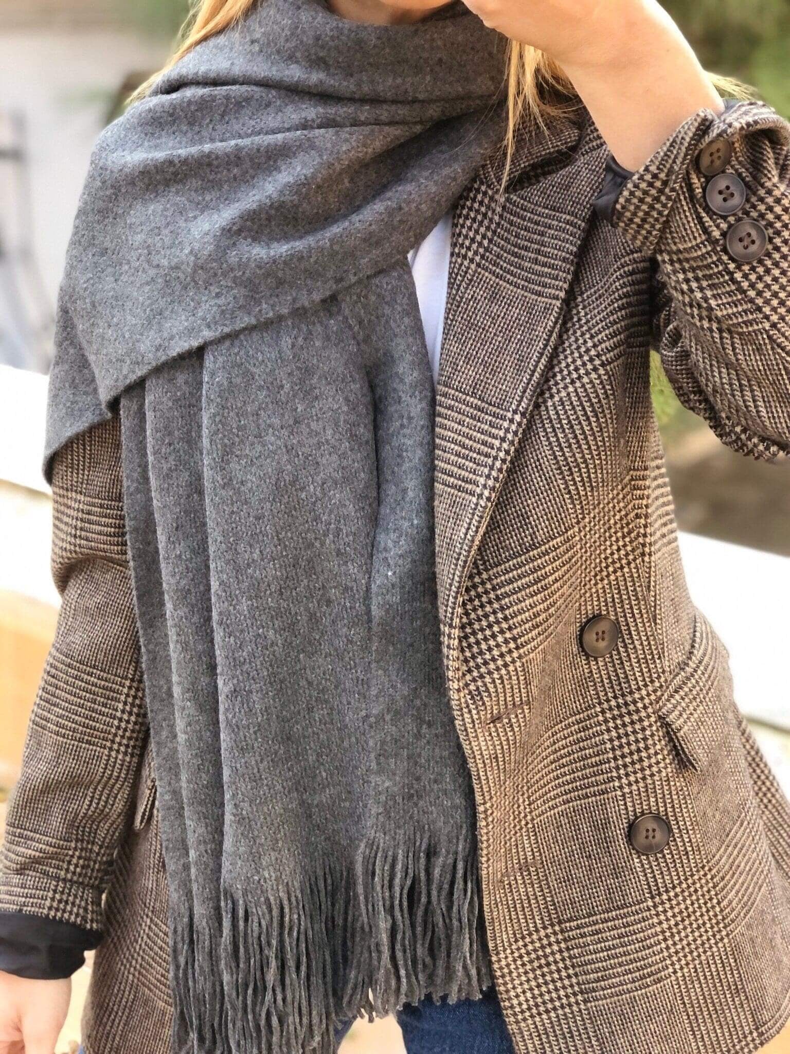 Wool Acrylic Shawl, Spring Winter Autumn Shawl, Gift for Her, Gray Shawl for Women, Anthracite Gray Warm Blanket Neck Scarf