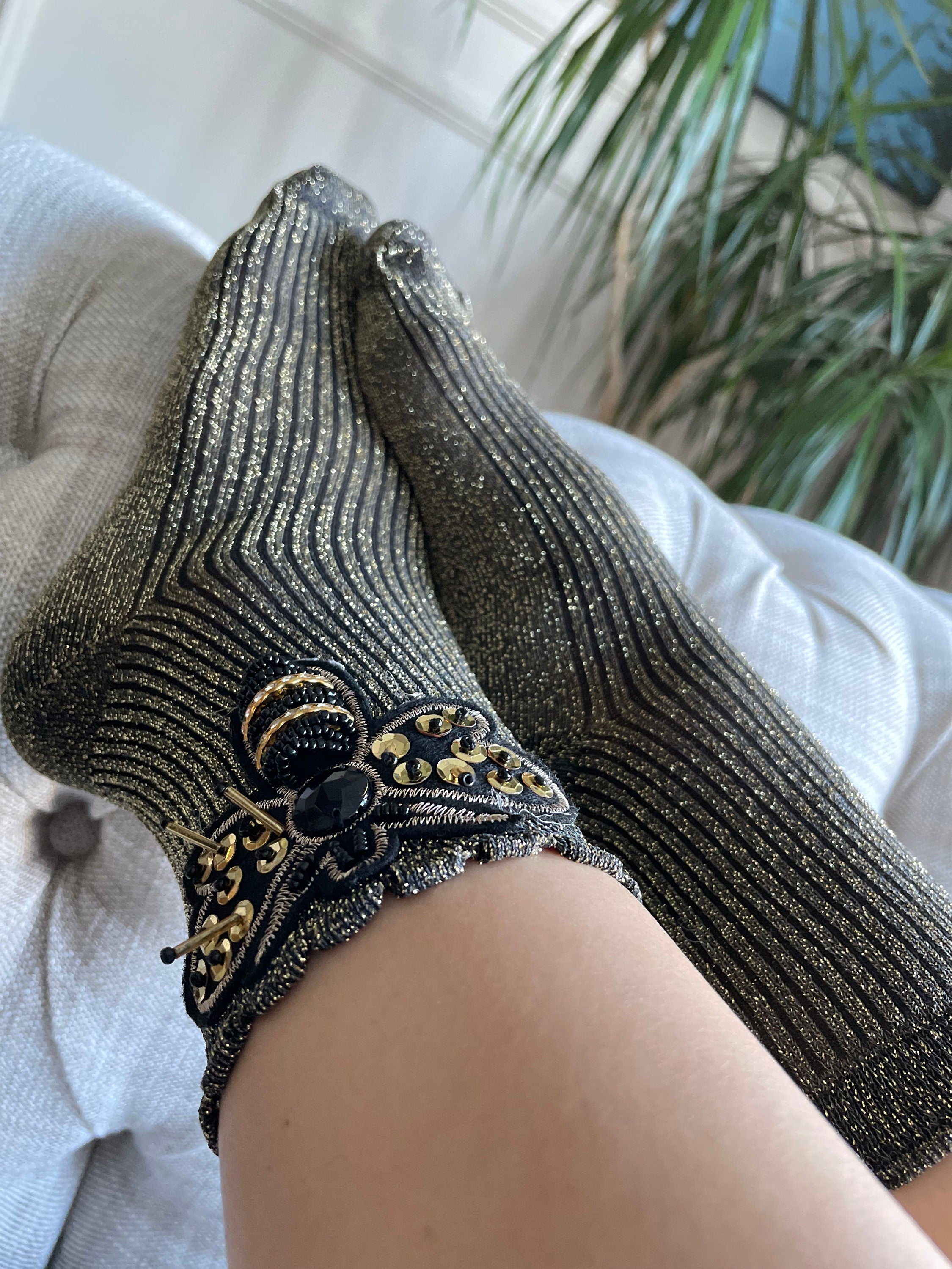Stay comfortable and stylish with these Trendy Mesh Socks, featuring a bee design with cute novelty stones
