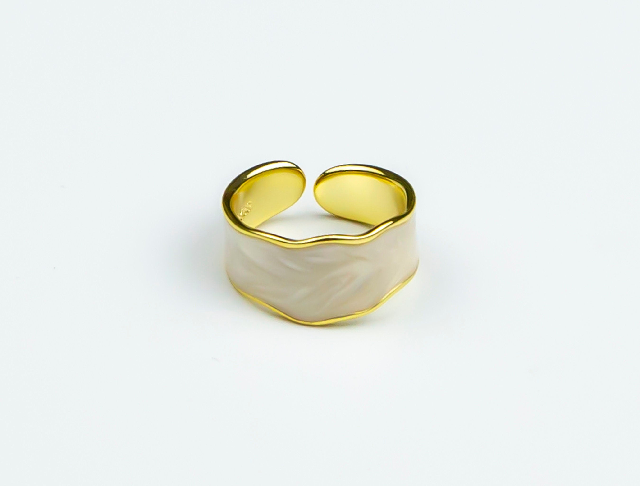 Stackable Adjustable Ring, Luxury Ring, Gold Plated White Enamel Ring, Retro Irregular Edged Color Enamel Ring, Women Trending Ring