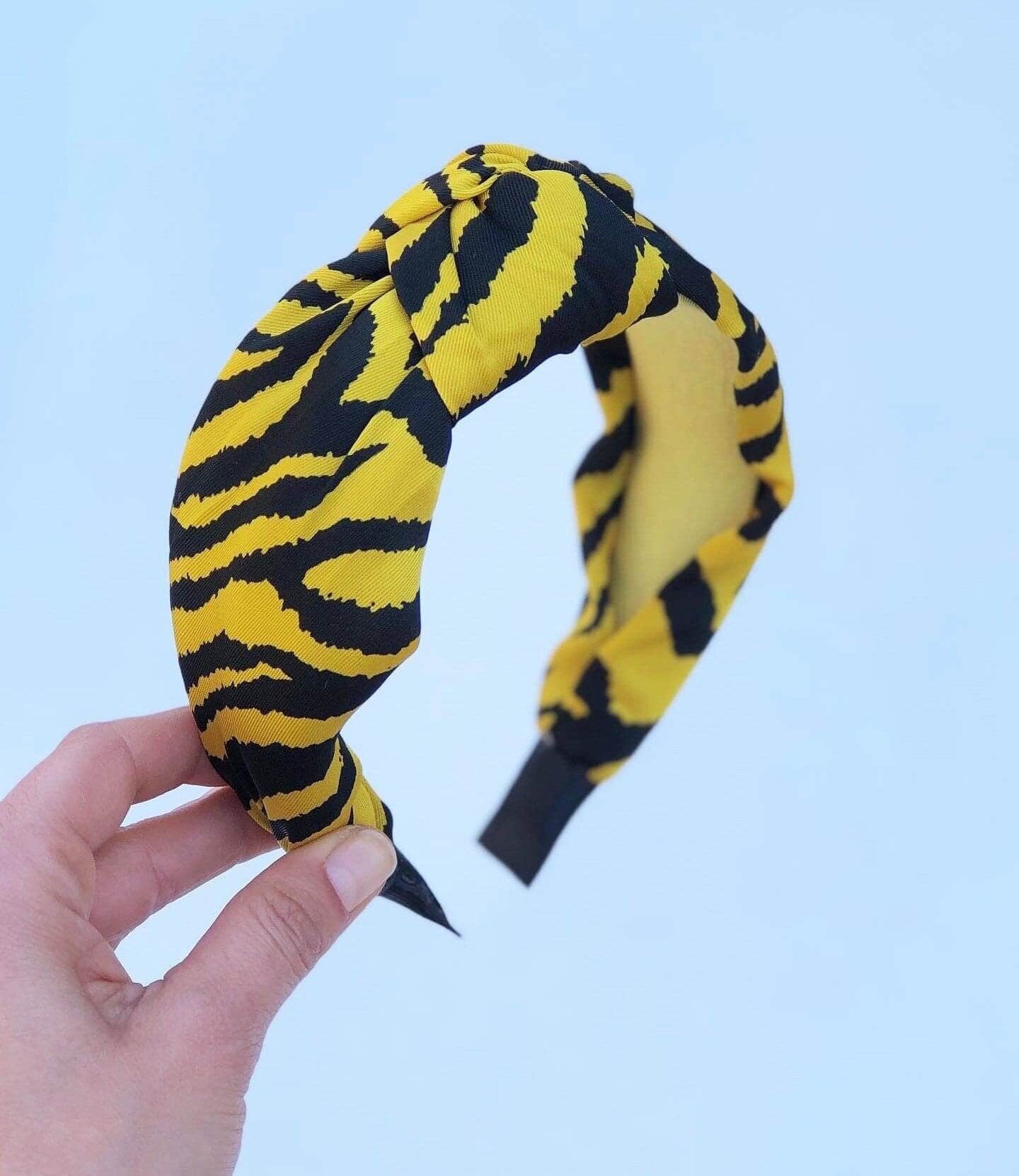 Stylish Knotted Zebra Pattern Headband in Yellow and Black for Women - Padded Alice Band Perfect for Summer