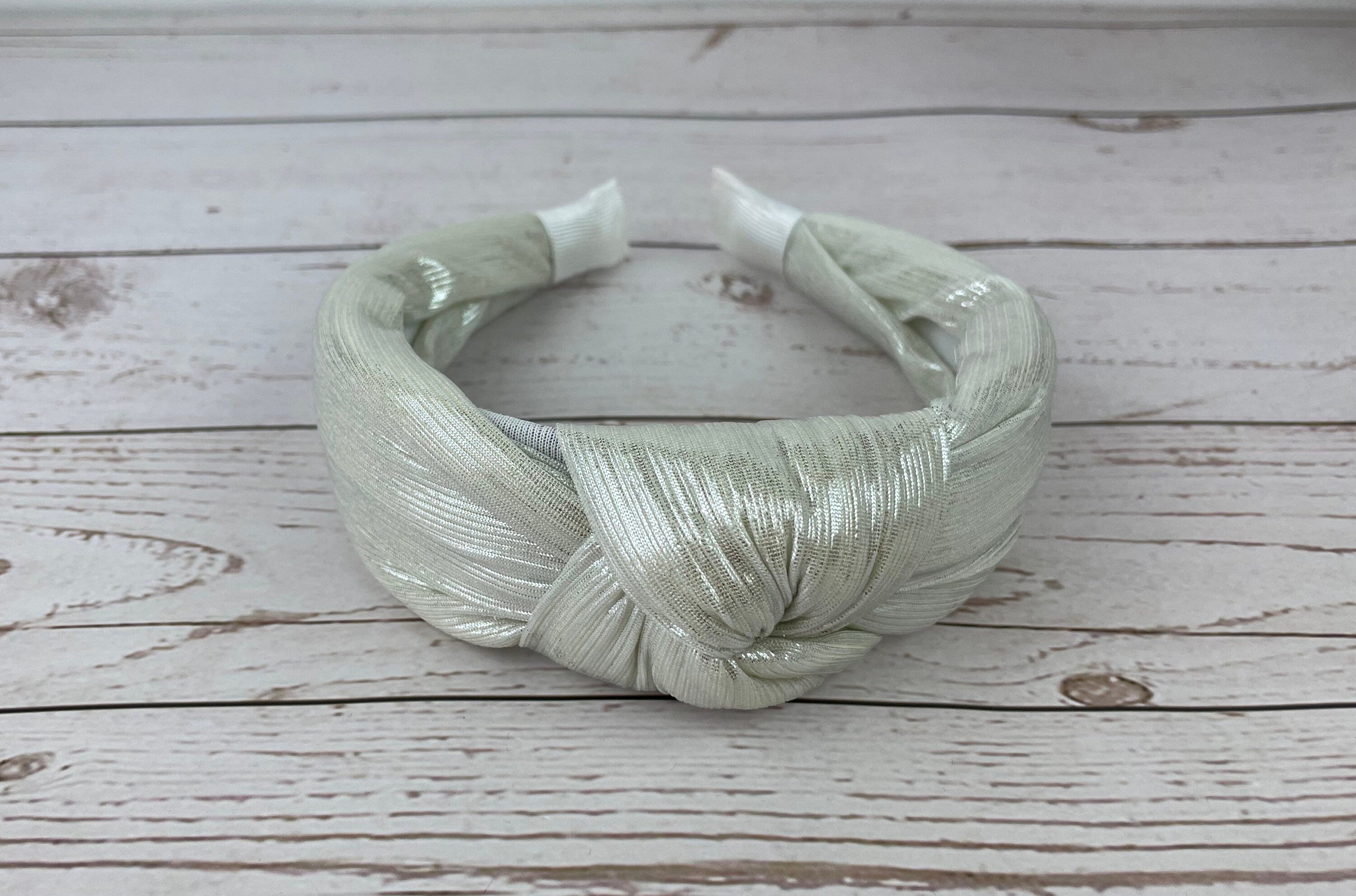 Off-White Shiny Jersey Fabric Headband - Elegant Hair Accessory for Women, Ideal for Weddings and Celebrations