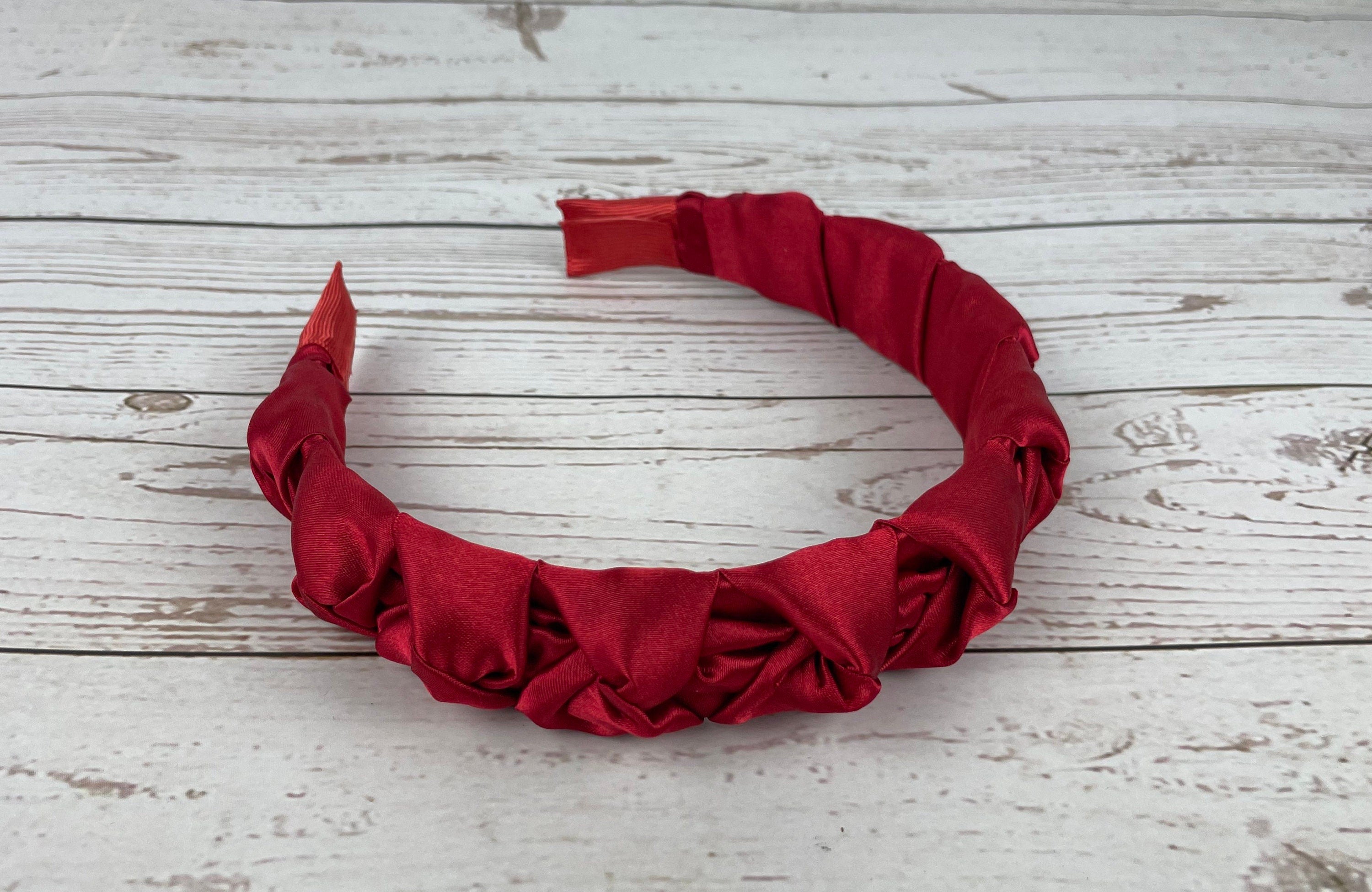 Red Satin Braided Headband without Padded - Sleek and Trendy Thin Headband - Perfect Accessory for Her