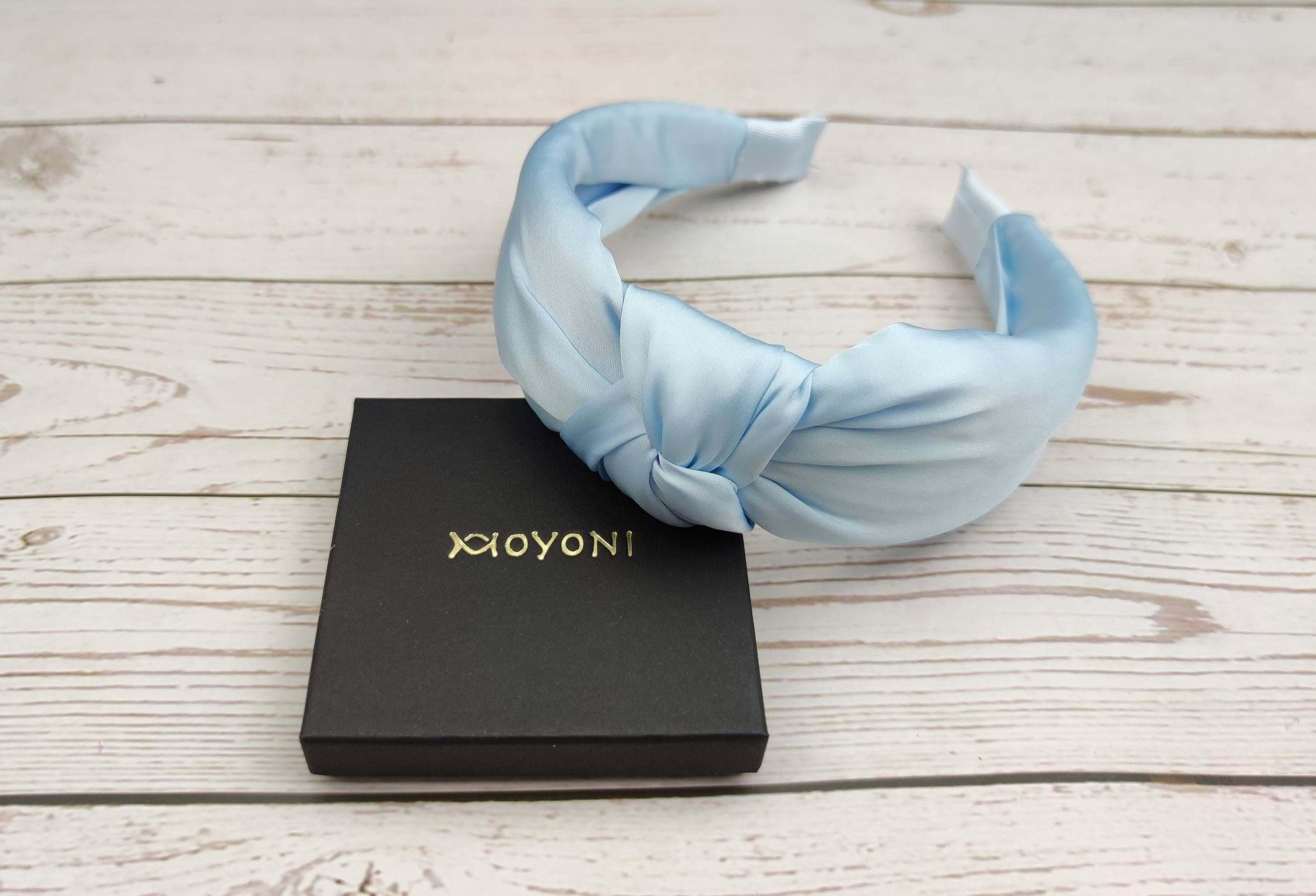 High-Quality Light Blue Satin Padded Knotted Headband for Women - Baby Blue Color Stylish and Fashionable Hair Accessory available at Moyoni Design