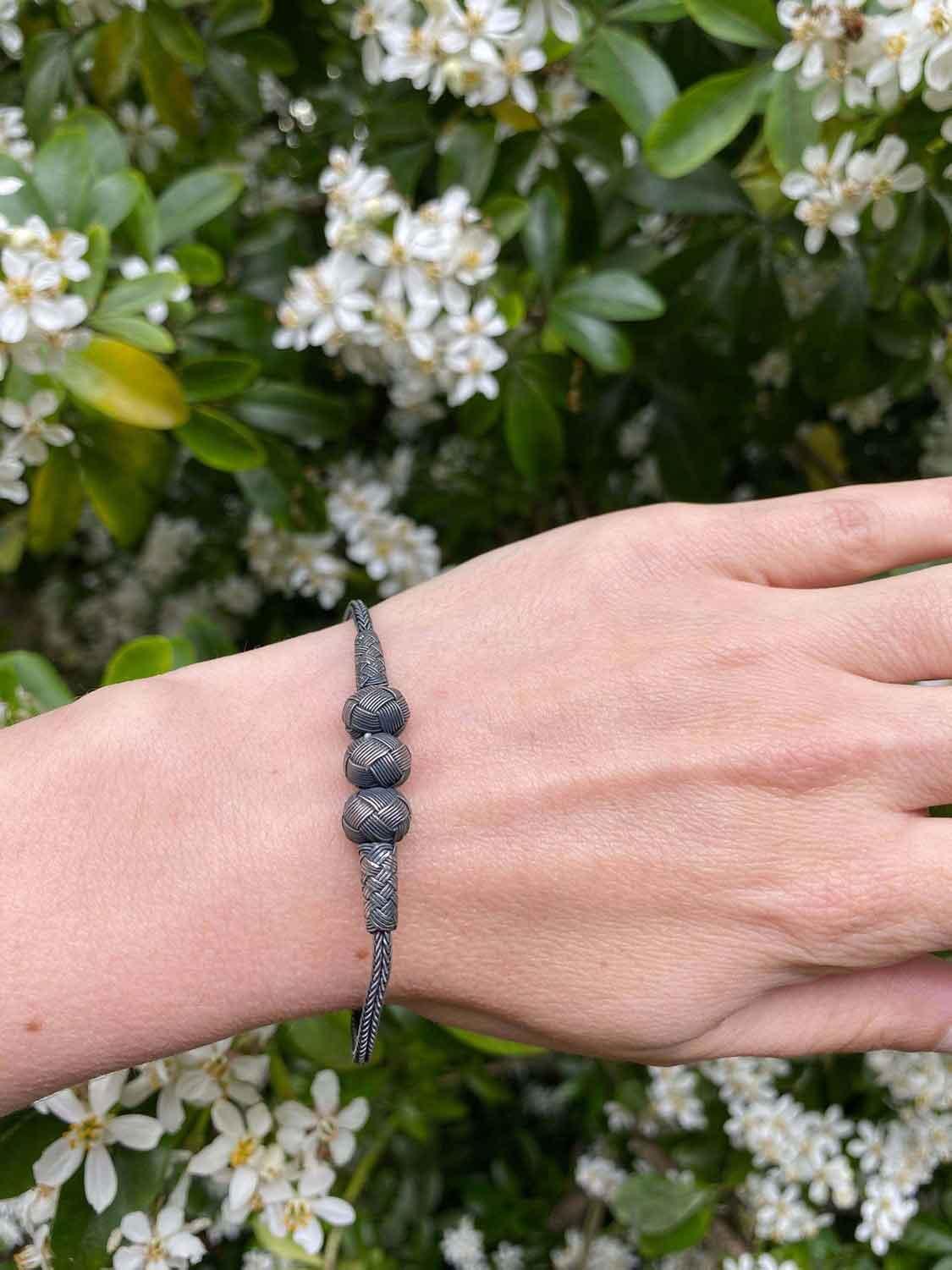 Handcrafted LOVE BRAIDED BRACELET, Silver Handmade Bracelet, Unique Design Bracelet, Silver Mens Bracelet, Dainty Charming Bracelet for him available at Moyoni Design
