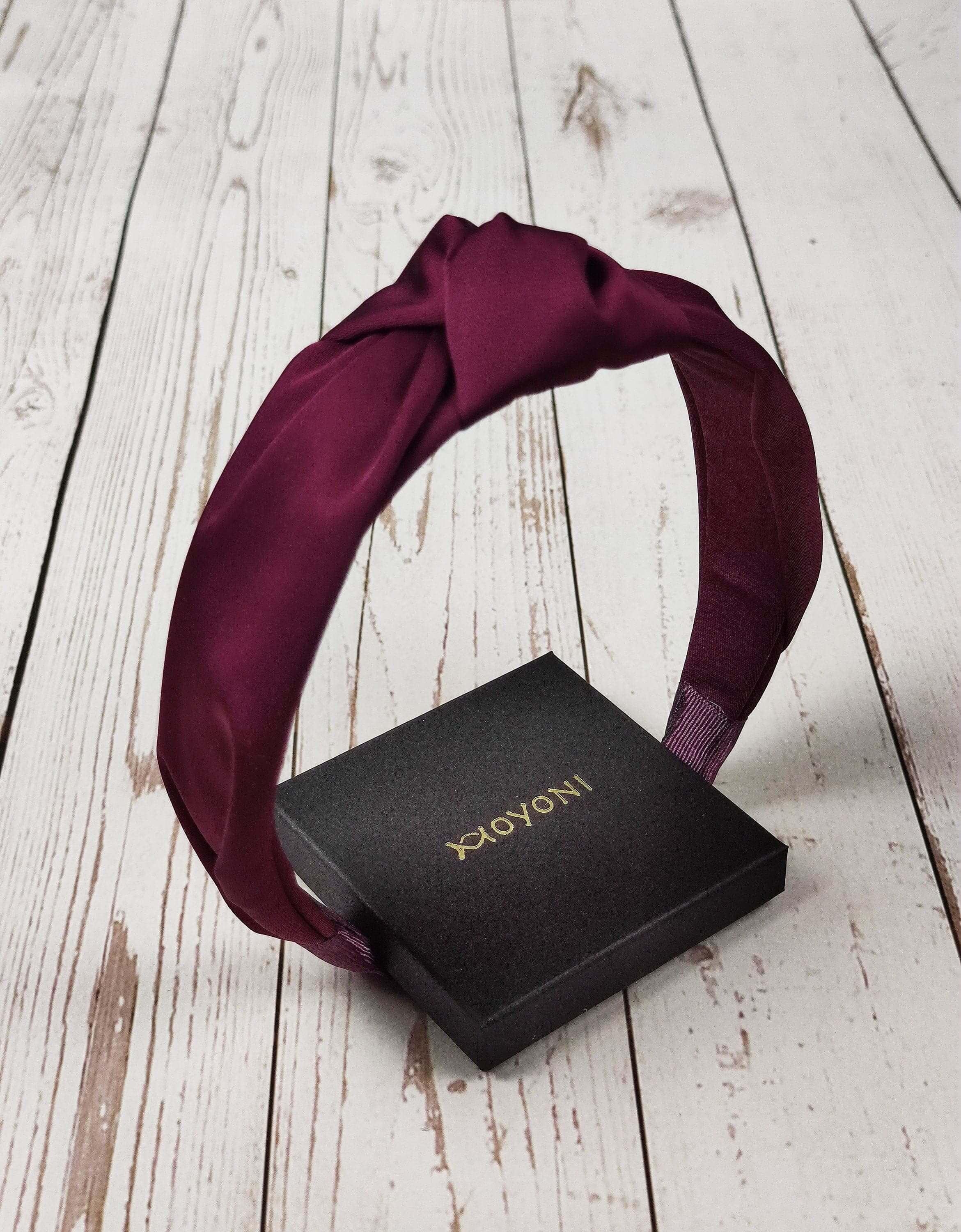 Charming Maroon Satin Knotted Headband for Women - Classic and Fashionable Dark Cherry Hairband without Padded available at Moyoni Design