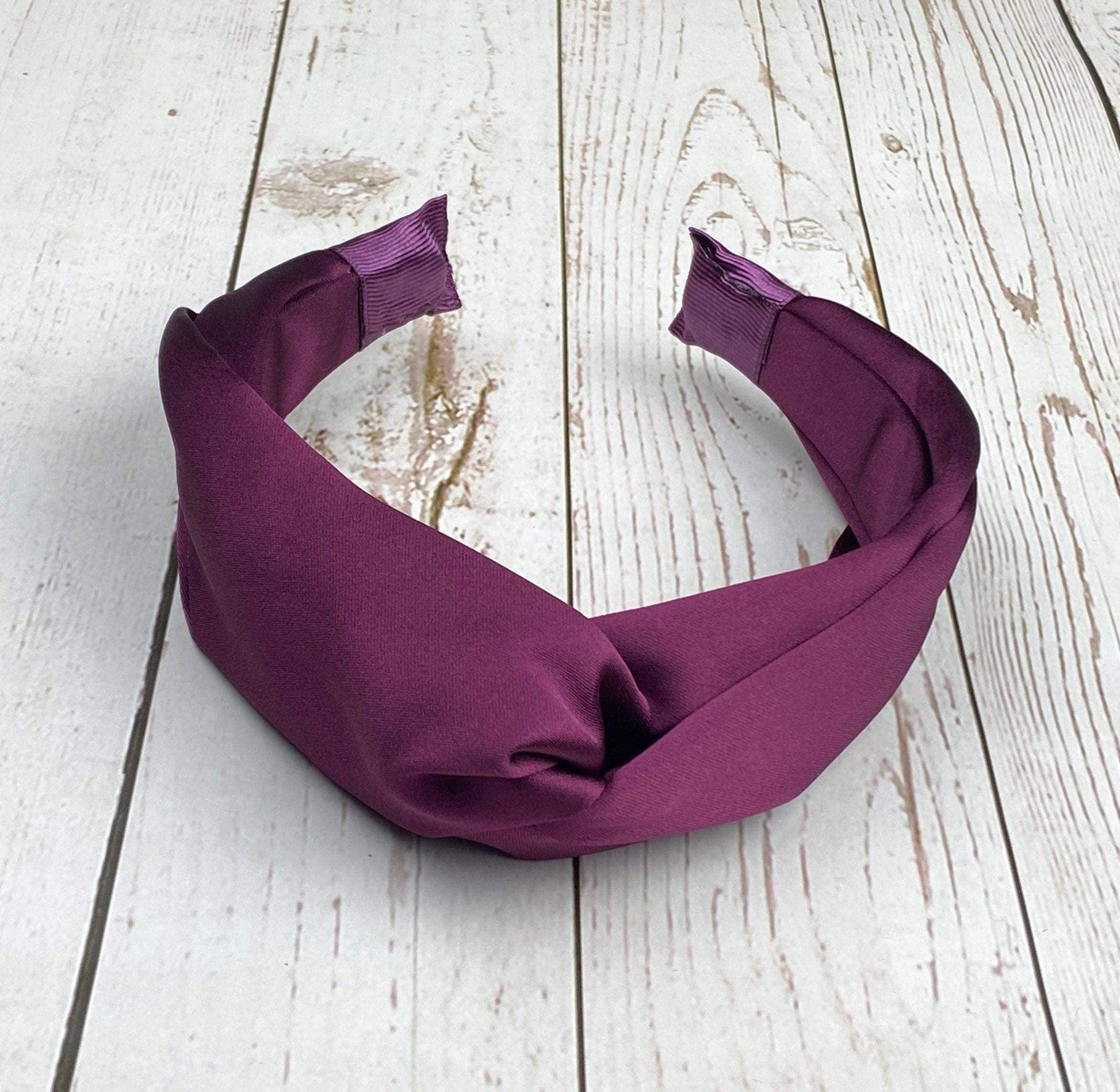 Stylish Maroon Satin Knotted Headband for Women - Classic Fashion Hairband in Dark Cherry Color without Padding available at Moyoni Design