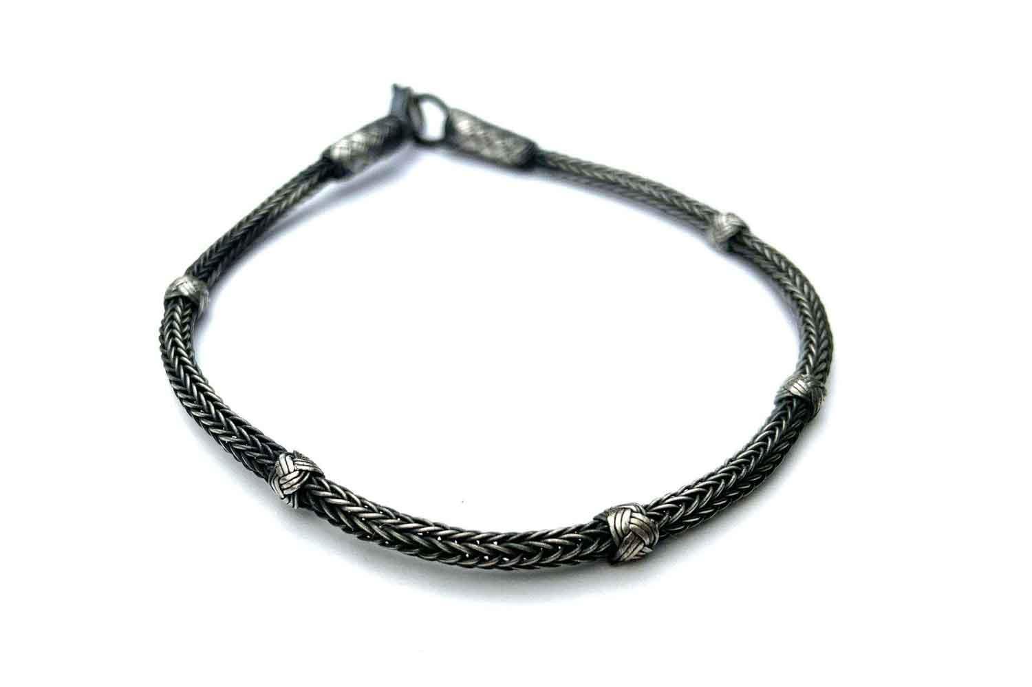 Premium Minimalist BRAIDED BRACELET, Thin Silver Bracelet, Silver Bead Bracelet, Birthday Gift for Boyfriend, Chain Bracelet available at Moyoni Design