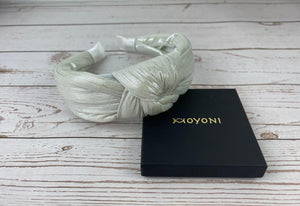 Luxurious Off-White Shiny Jersey Fabric Headband - Elegant Hair Accessory for Women, Ideal for Weddings and Celebrations available at Moyoni Design
