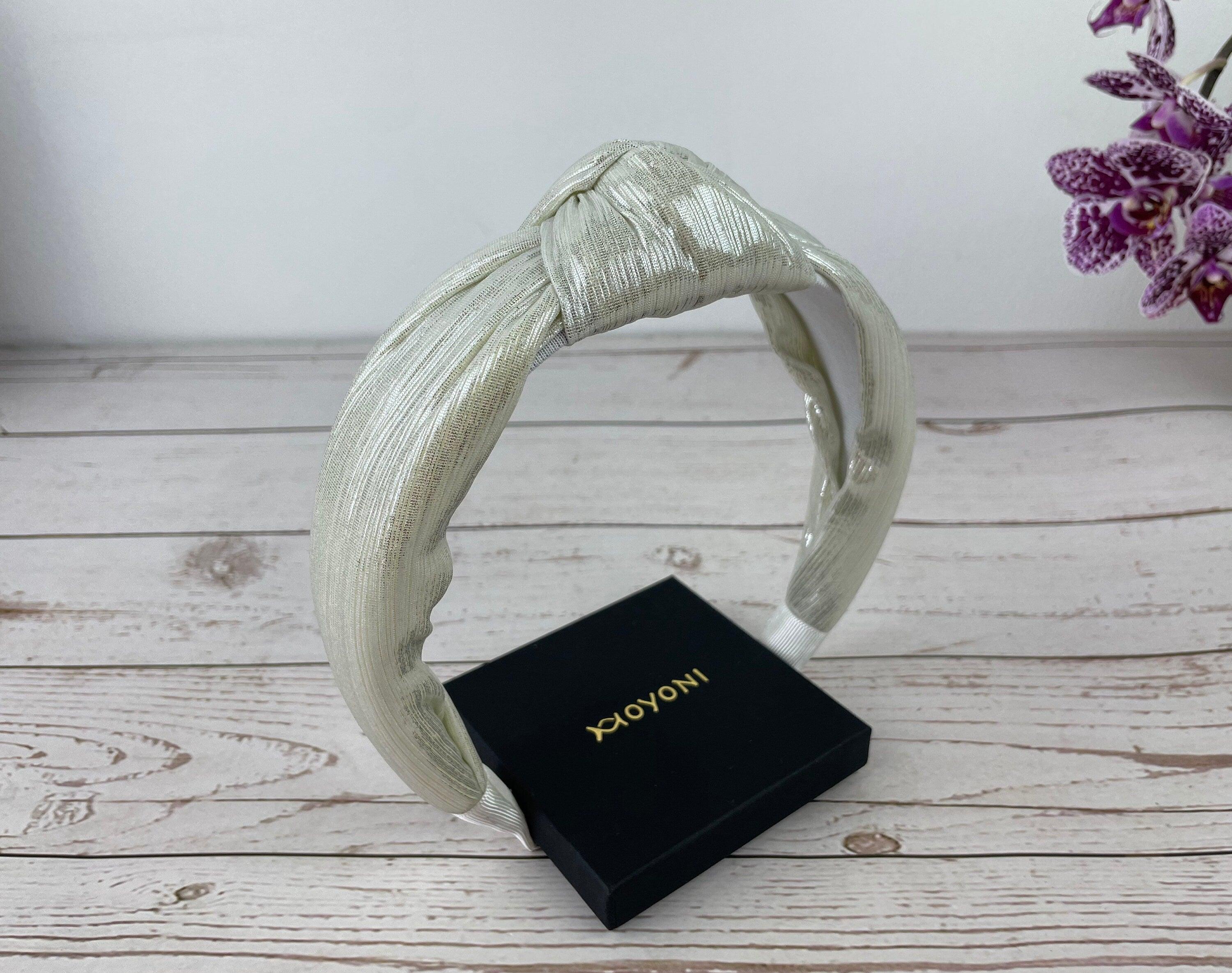 Delicate Off-White Shiny Jersey Fabric Headband - Elegant Hair Accessory for Women, Ideal for Weddings and Celebrations available at Moyoni Design