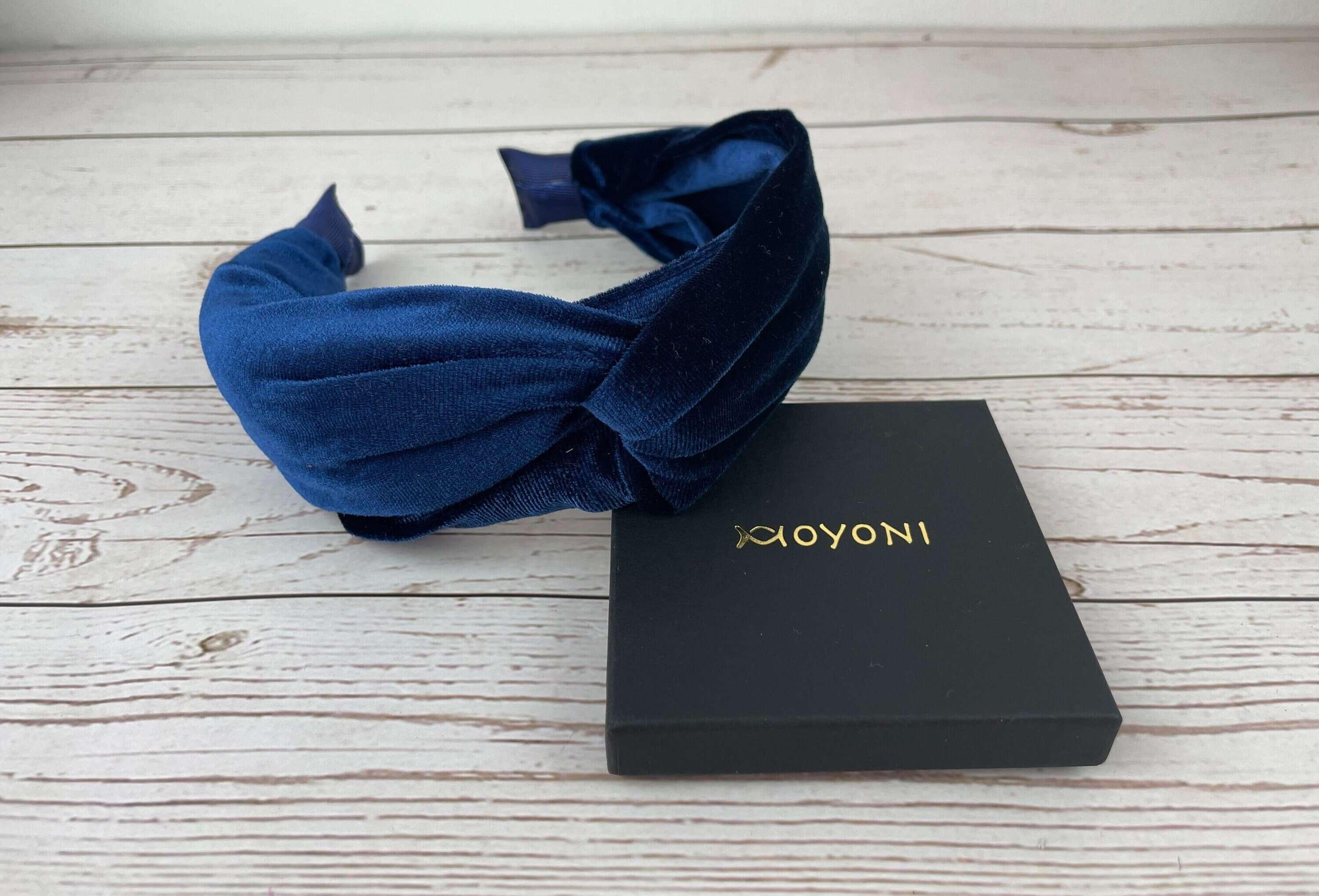 Charming Parliament Blue Knotted Velvet Headband - Handmade Dark Navy Hairband for Women, Fashionable and Comfortable Accessory without Padding available at Moyoni Design