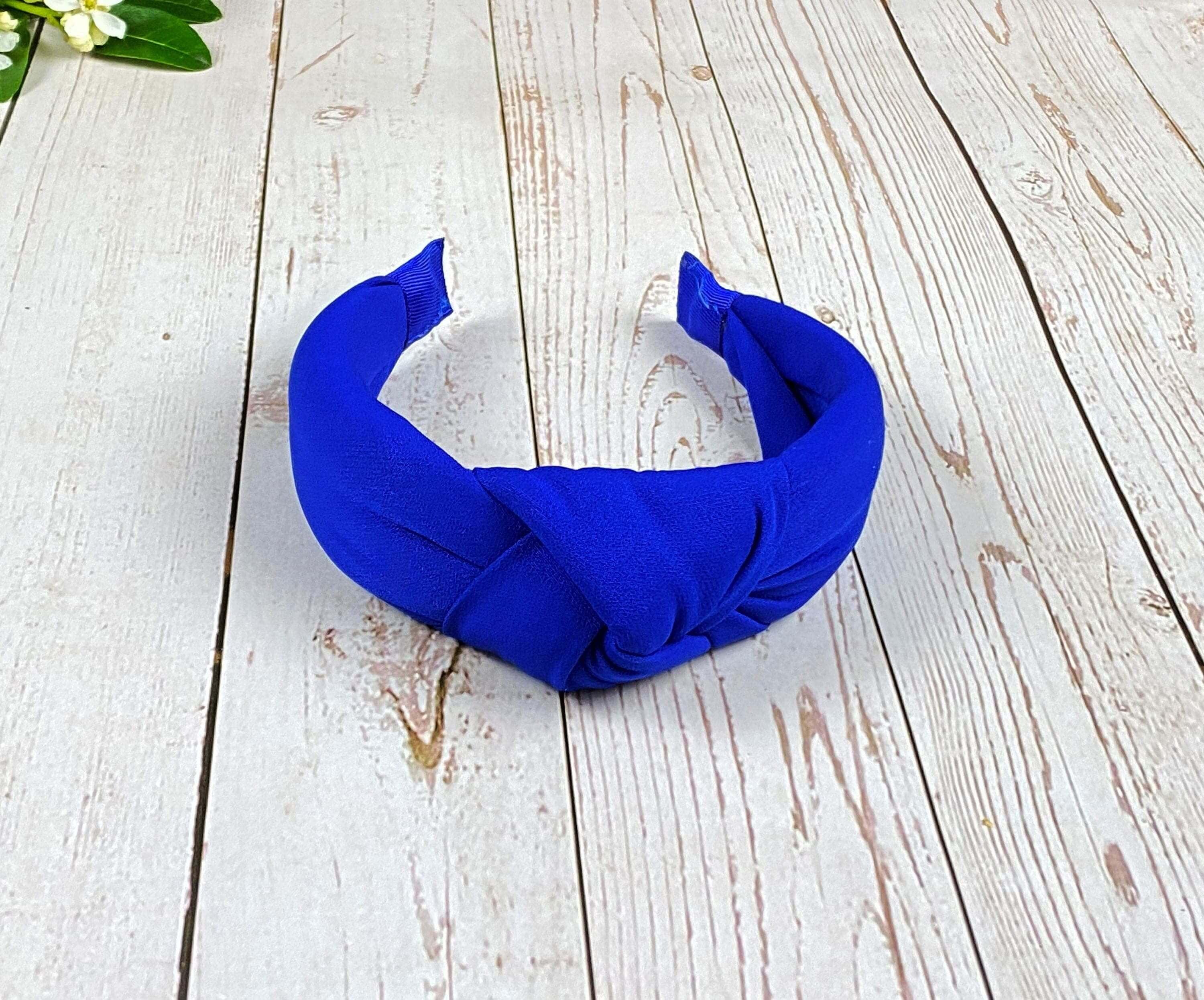 High-Quality Parliament Blue Twist Knot Headband, Women Classic Headband, Blue Elegant Headband, Fashionable Hairband, Viscose Crepe Padded Hairband available at Moyoni Design
