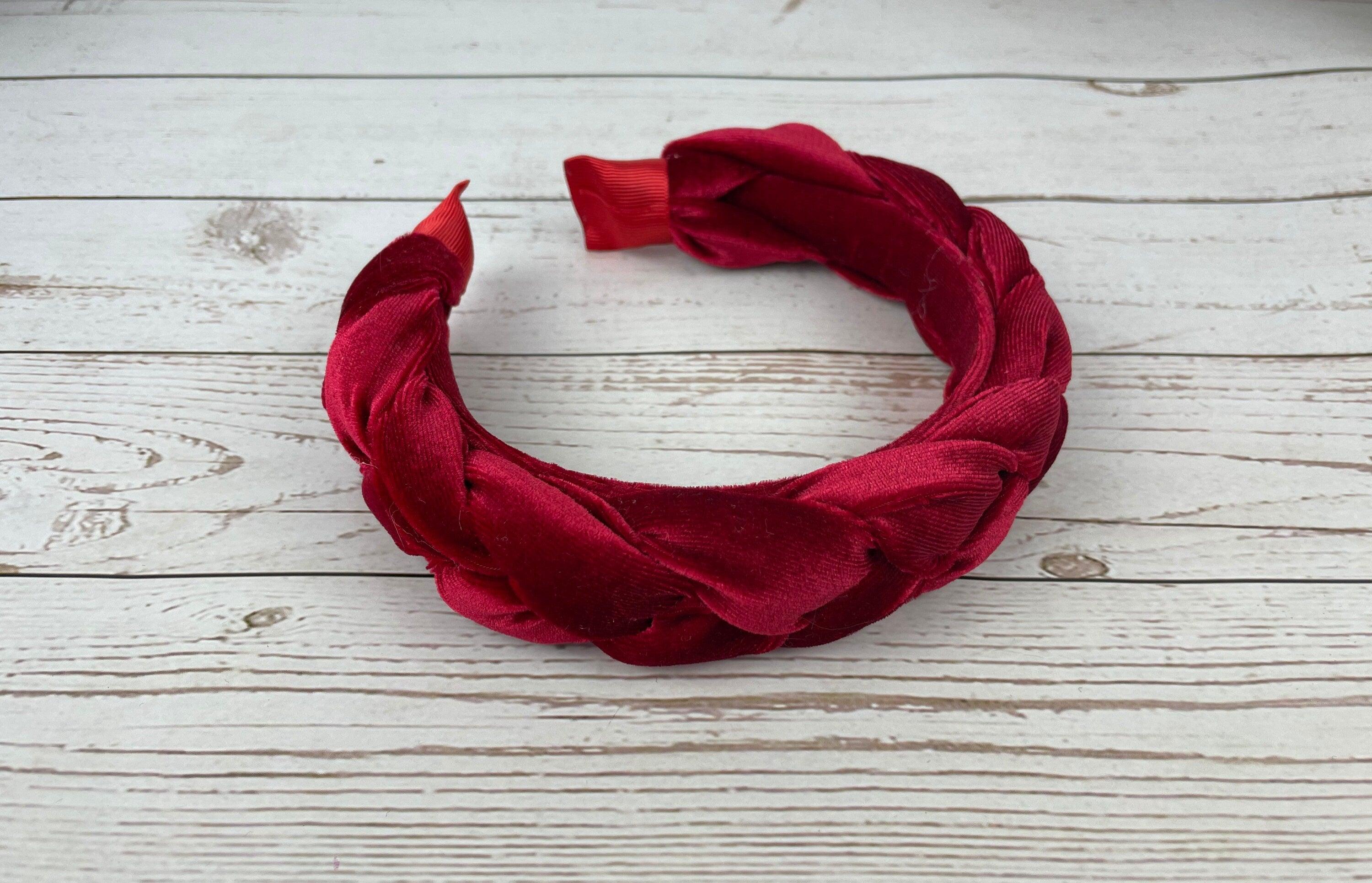 Handcrafted Red Velvet Braided Headband for Women with Padded Stylish Design - Perfect Gift for Her - Handmade Hair Accessory available at Moyoni Design