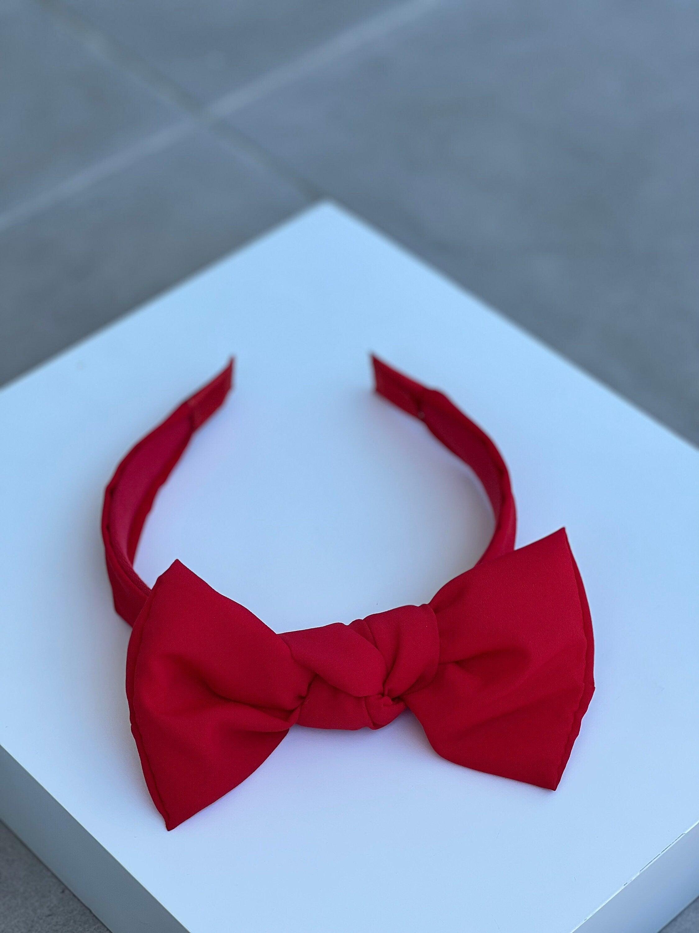 Beautiful Red Viscose Crepe Bow Headband for Women - Classic Thin Hair Band with Comfortable Fit and Stylish Red Bow Tie Design available at Moyoni Design