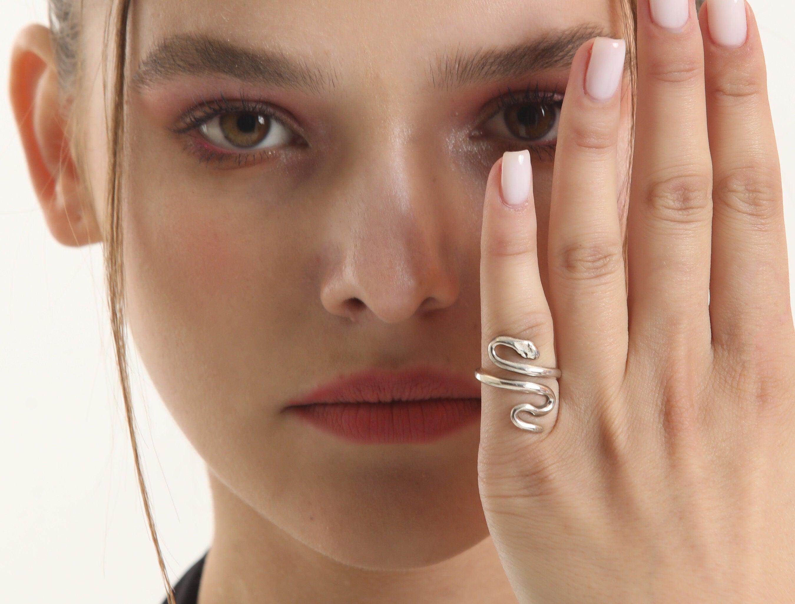 Unique Silver 925 Snake Ring, Boho Silver Ring, Adjustable Silver Ring, Best Gift for Women, Sterling Silver Ring, Silver Animal Ring available at Moyoni Design