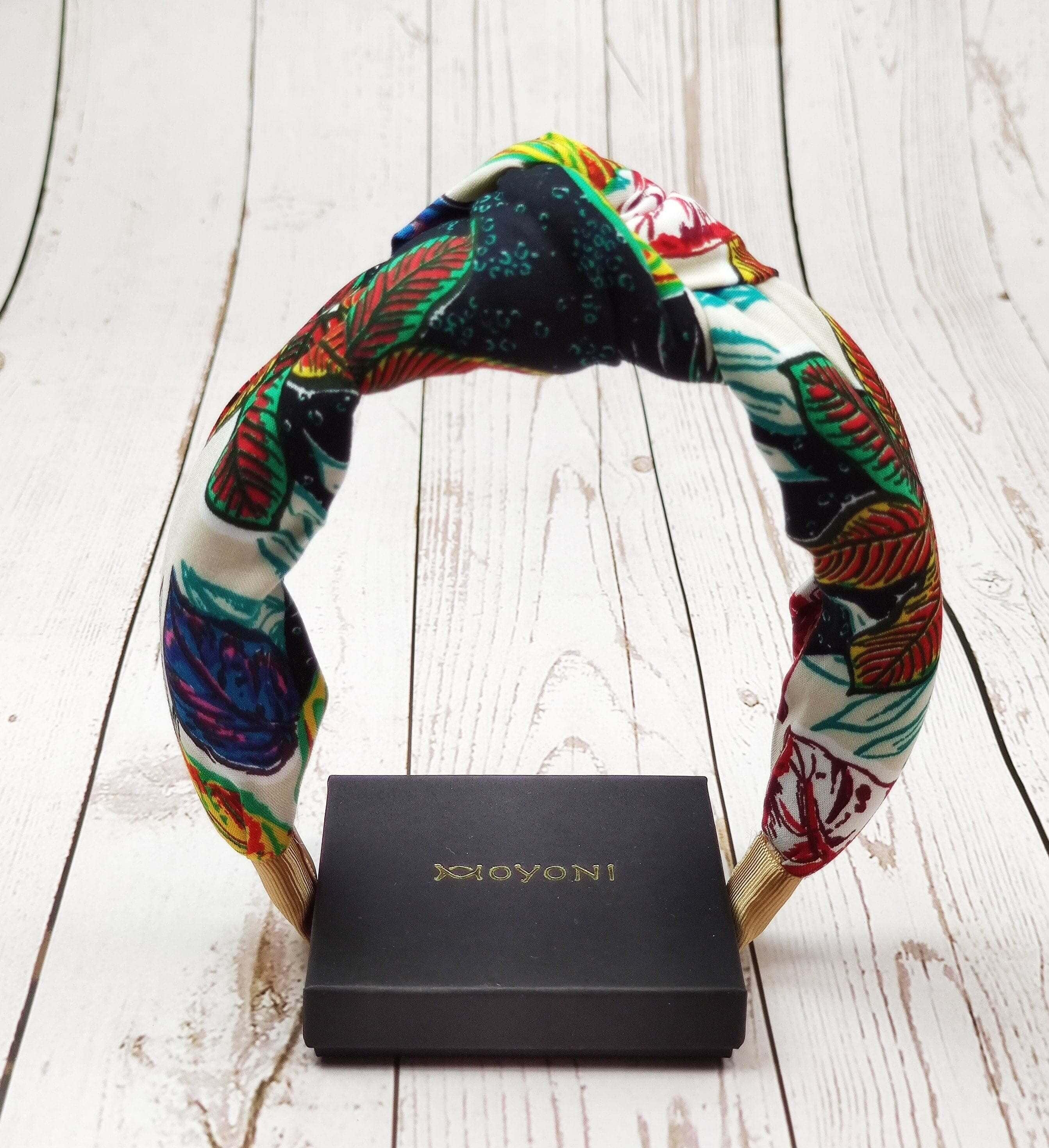 Luxurious Stylish Knotted Headband for Women in Dark Blue, Yellow, Green, and Red Colors - Wide Cotton Padded Hairband for a Fashionable Look available at Moyoni Design