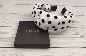 High-Quality White Black Spotted Padded Headband - Stylish Women's Hairband in Viscose Crepe available at Moyoni Design